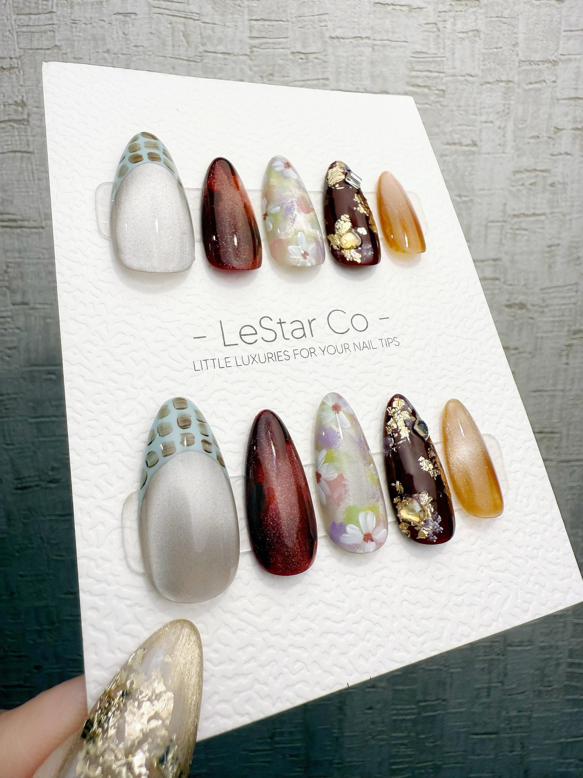 Reusable Maple Garden Latte | Handmade Press On Gel Acrylic Nails | 4for3 Timed Offer