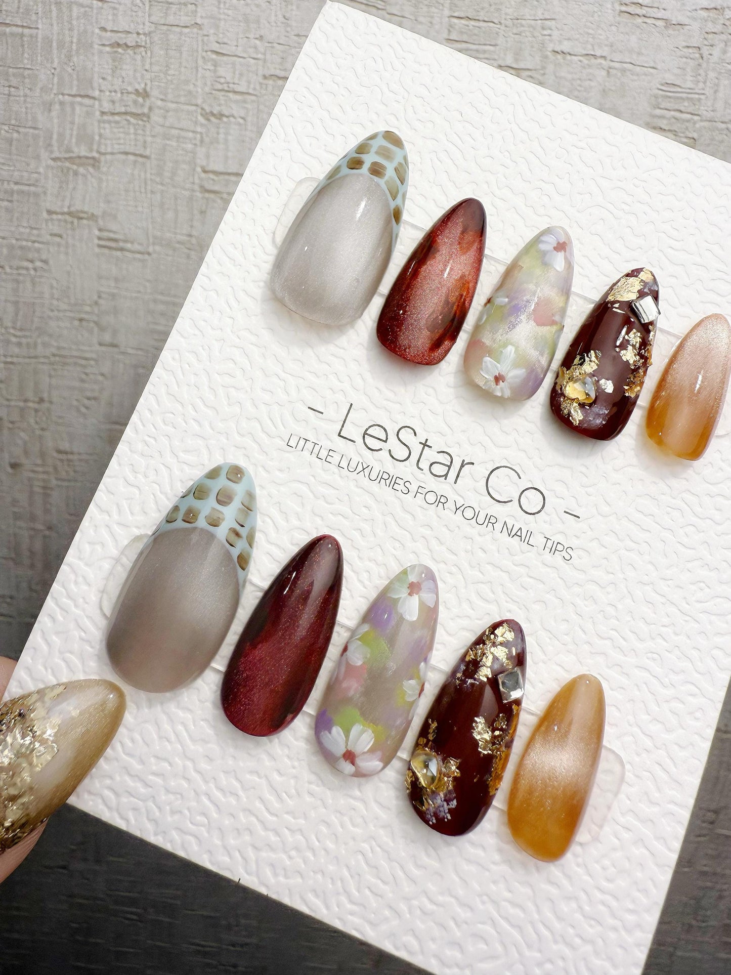 Reusable Maple Garden Latte | Handmade Press On Gel Acrylic Nails | 4for3 Timed Offer
