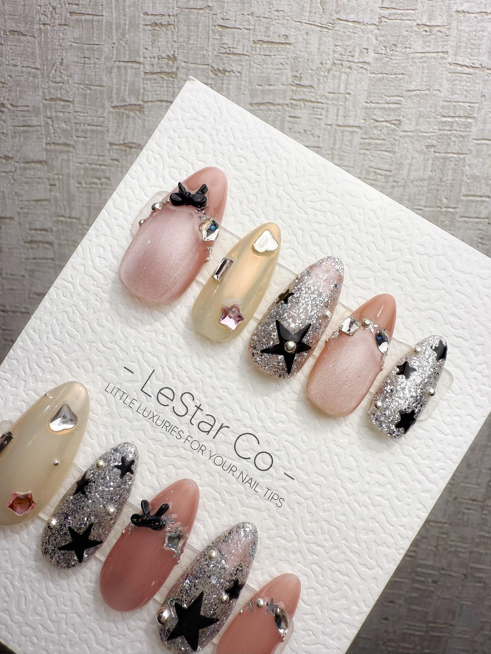 Reusable Galaxy Chic & Bows | Handmade Press On Gel Acrylic Nails | 4for3 Timed Offer