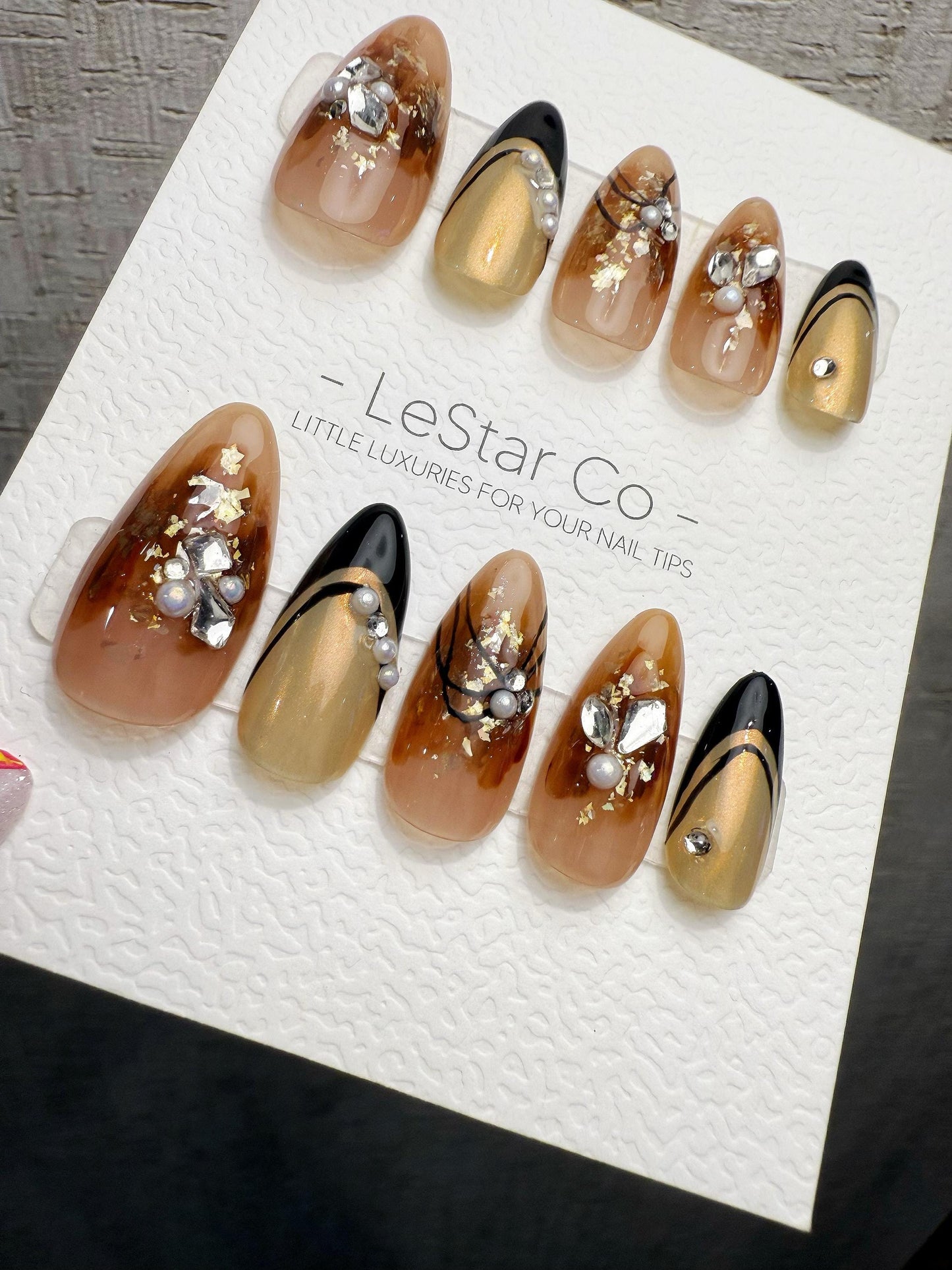 Reusable Caramel Noir Luxe | Handmade Press On Gel Acrylic Nails | 4for3 Timed Offer