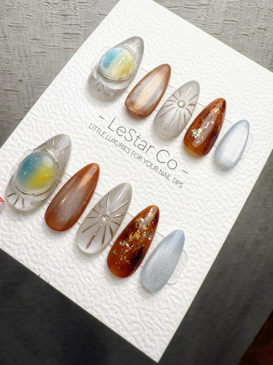Reusable Stardust Aurora Gem | Handmade Press On Gel Acrylic Nails | 4for3 Timed Offer