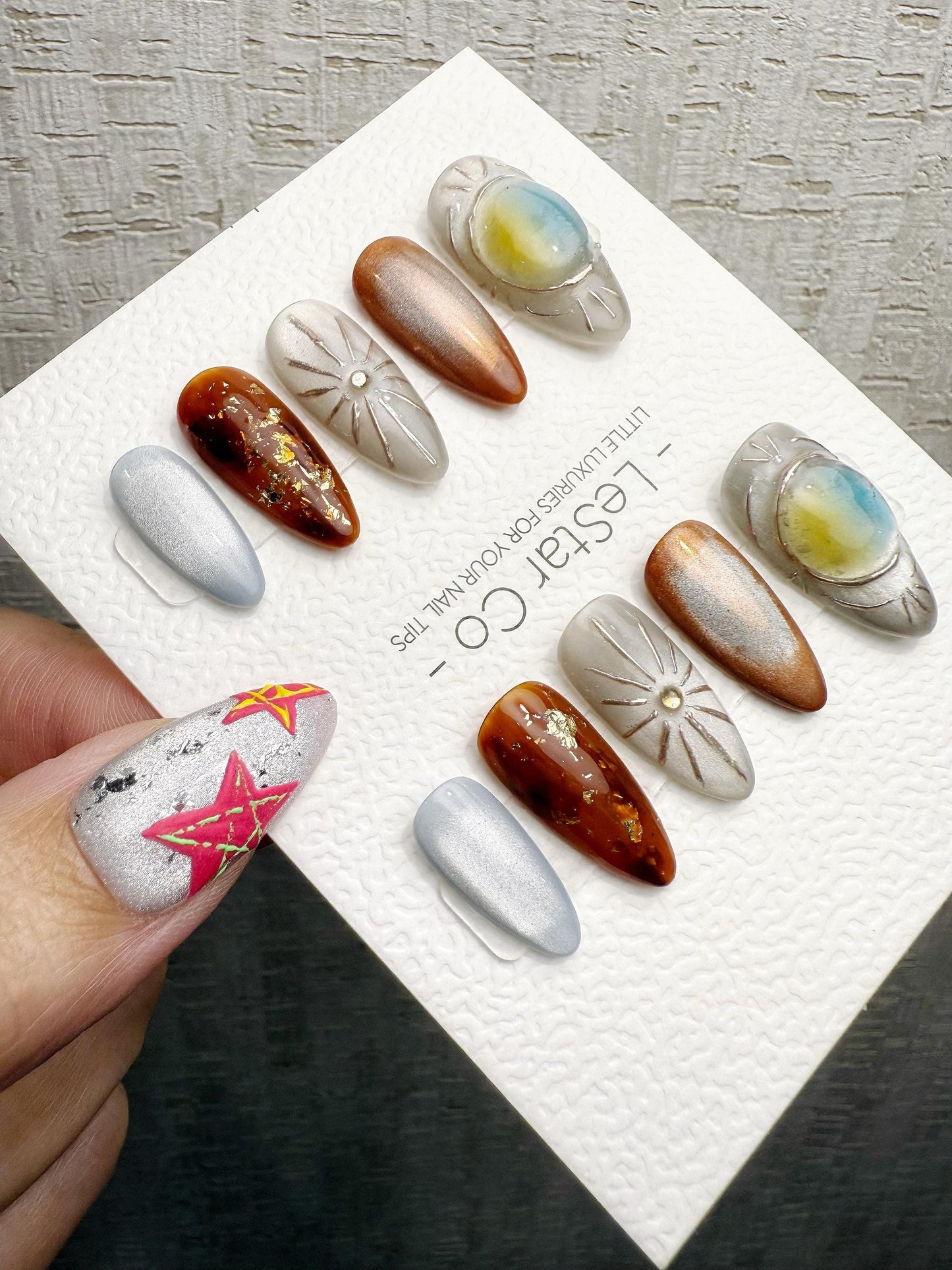 Reusable Stardust Aurora Gem | Handmade Press On Gel Acrylic Nails | 4for3 Timed Offer