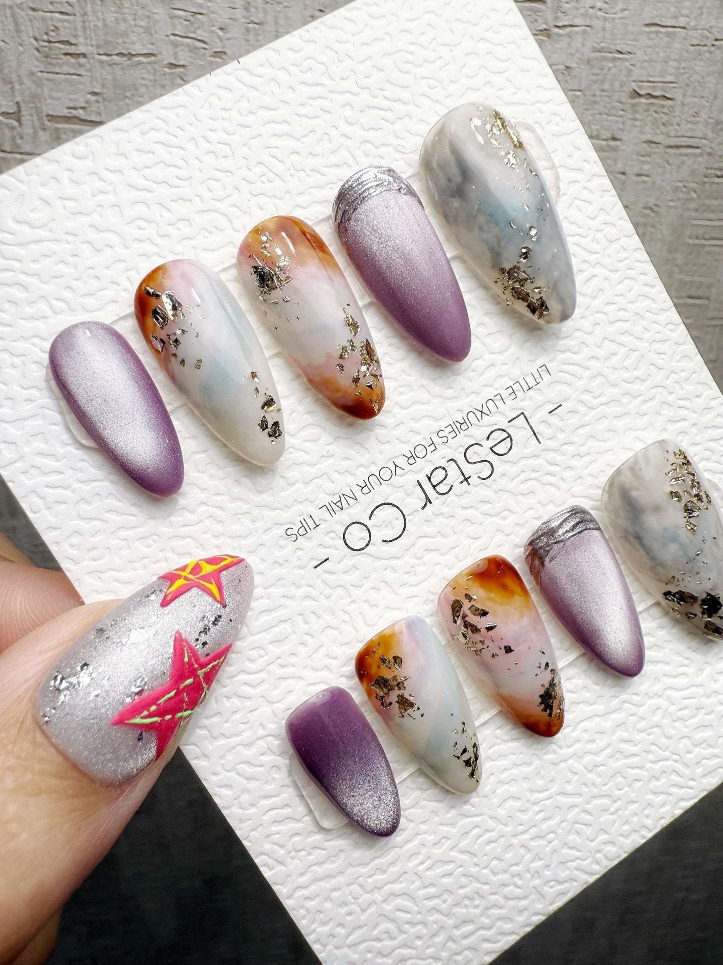 Reusable Lavender Marble Mist | Handmade Press On Gel Acrylic Nails | 4for3 Timed Offer