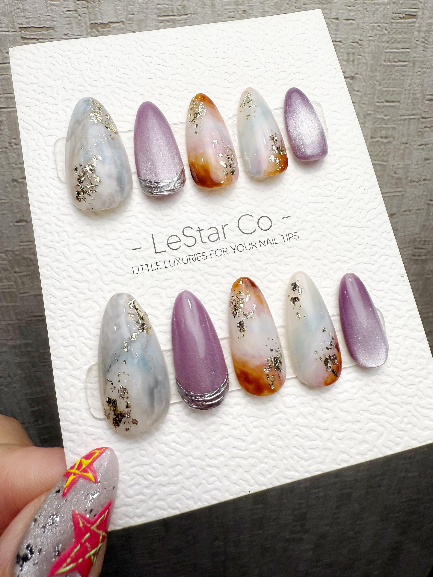 Reusable Lavender Marble Mist | Handmade Press On Gel Acrylic Nails | 4for3 Timed Offer