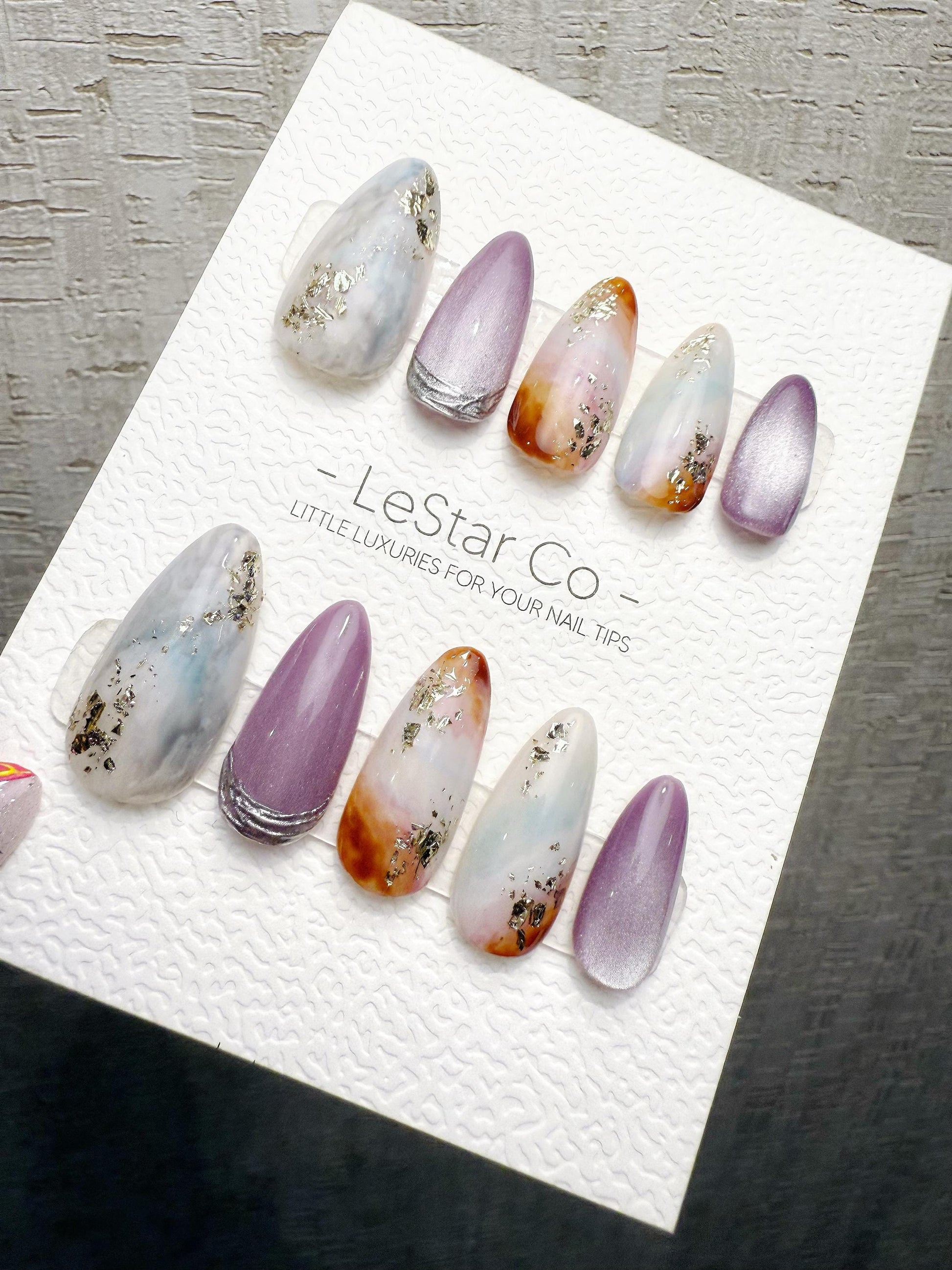 Reusable Lavender Marble Mist | Handmade Press On Gel Acrylic Nails | 4for3 Timed Offer