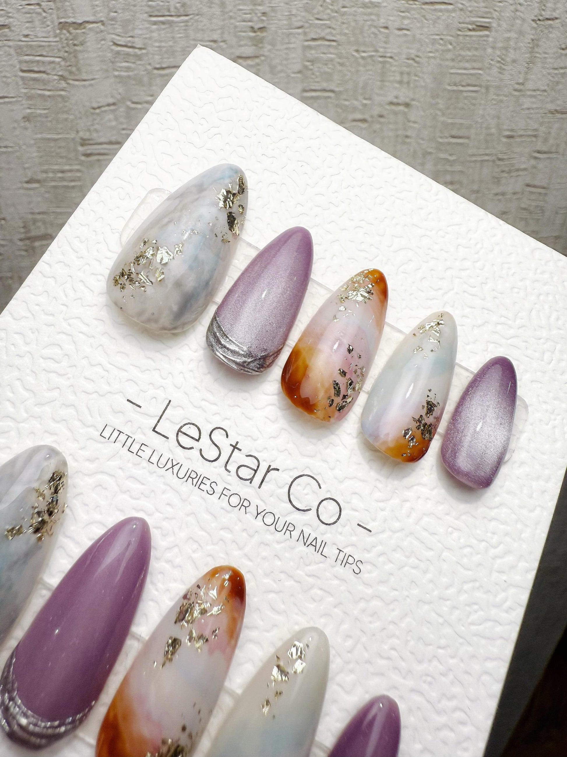 Reusable Lavender Marble Mist | Handmade Press On Gel Acrylic Nails | 4for3 Timed Offer
