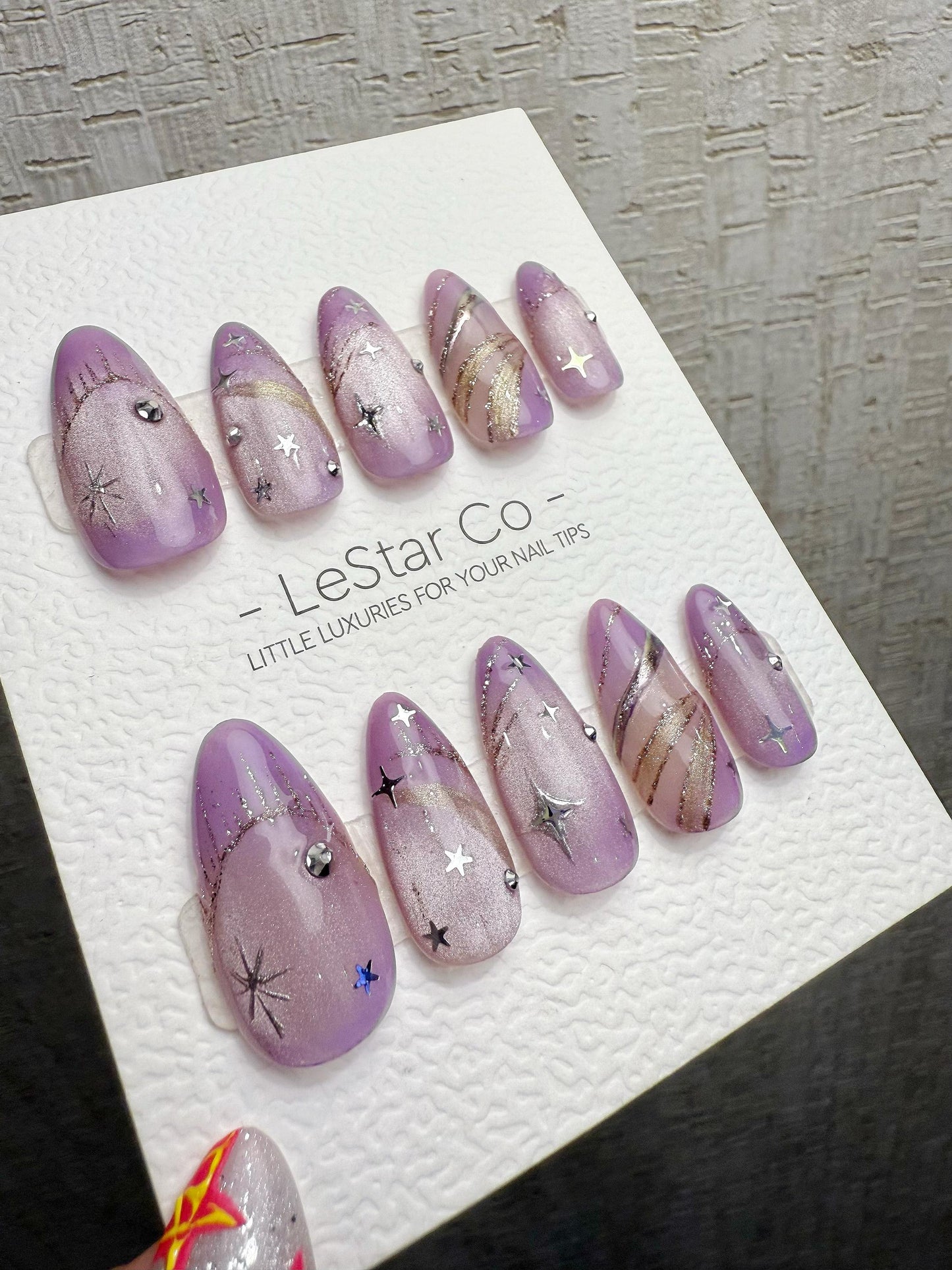 Reusable Lavender Stardust Trails | Handmade Press On Gel Acrylic Nails | 4for3 Timed Offer