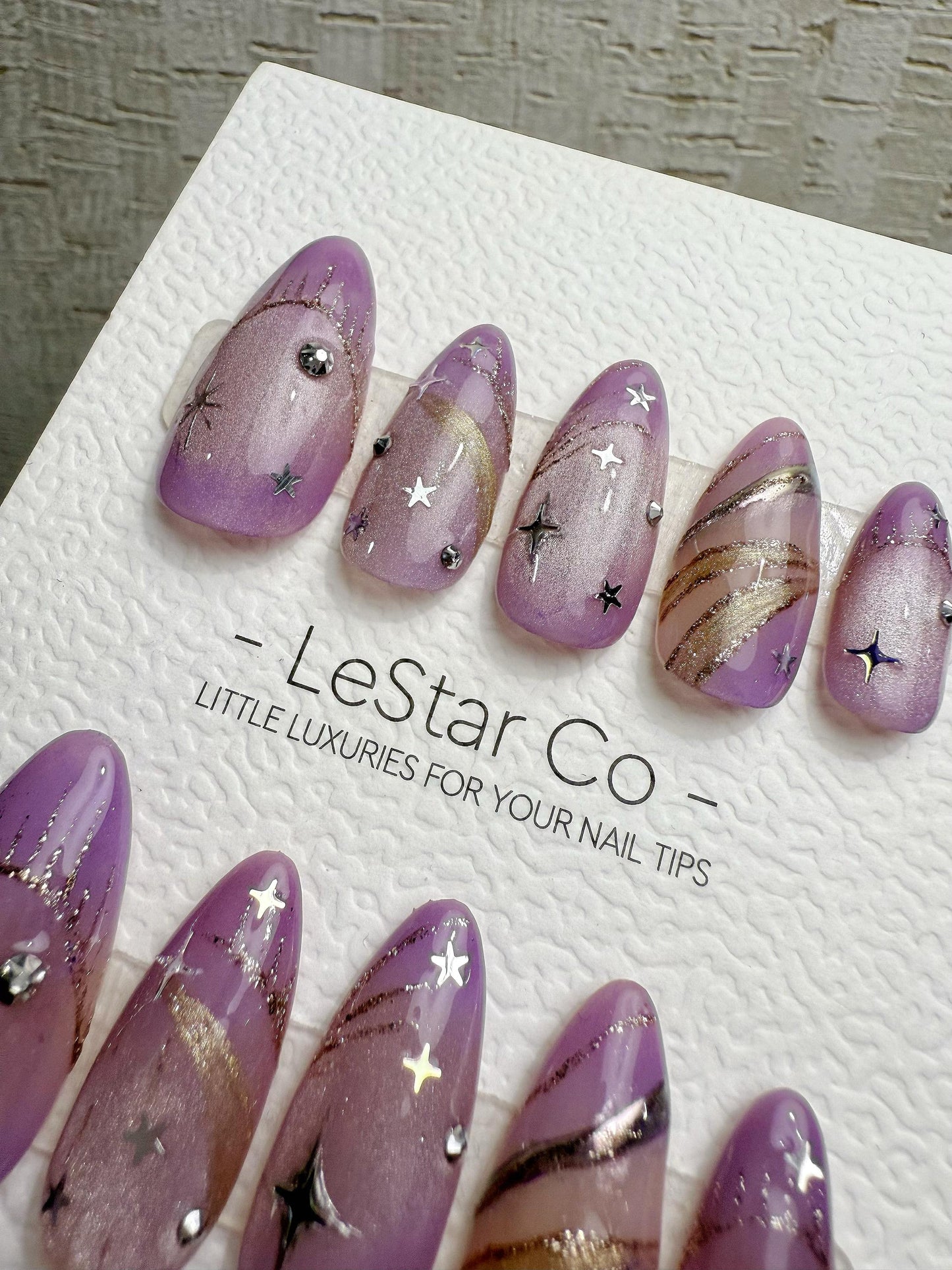 Reusable Lavender Stardust Trails | Handmade Press On Gel Acrylic Nails | 4for3 Timed Offer