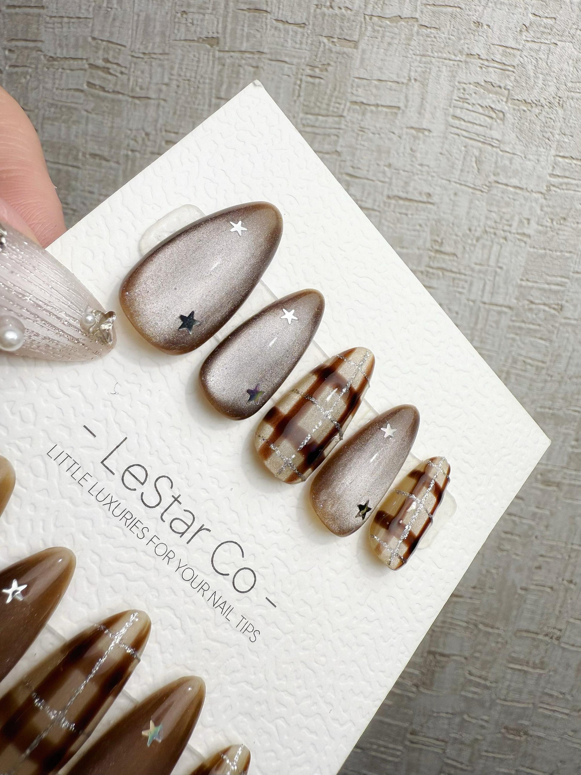 Reusable Mocha Brown Cat Eye Star | Handmade Press On Gel Nails | 4for3 Timed Offer