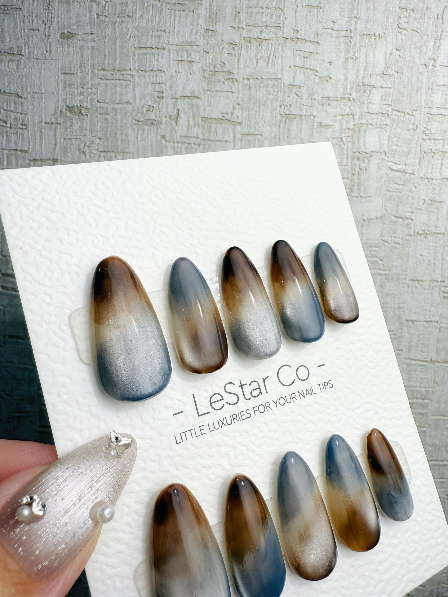 Reusable Grey Blue Brown Gradient | Handmade Press On Gel Nails | 4for3 Timed Offer