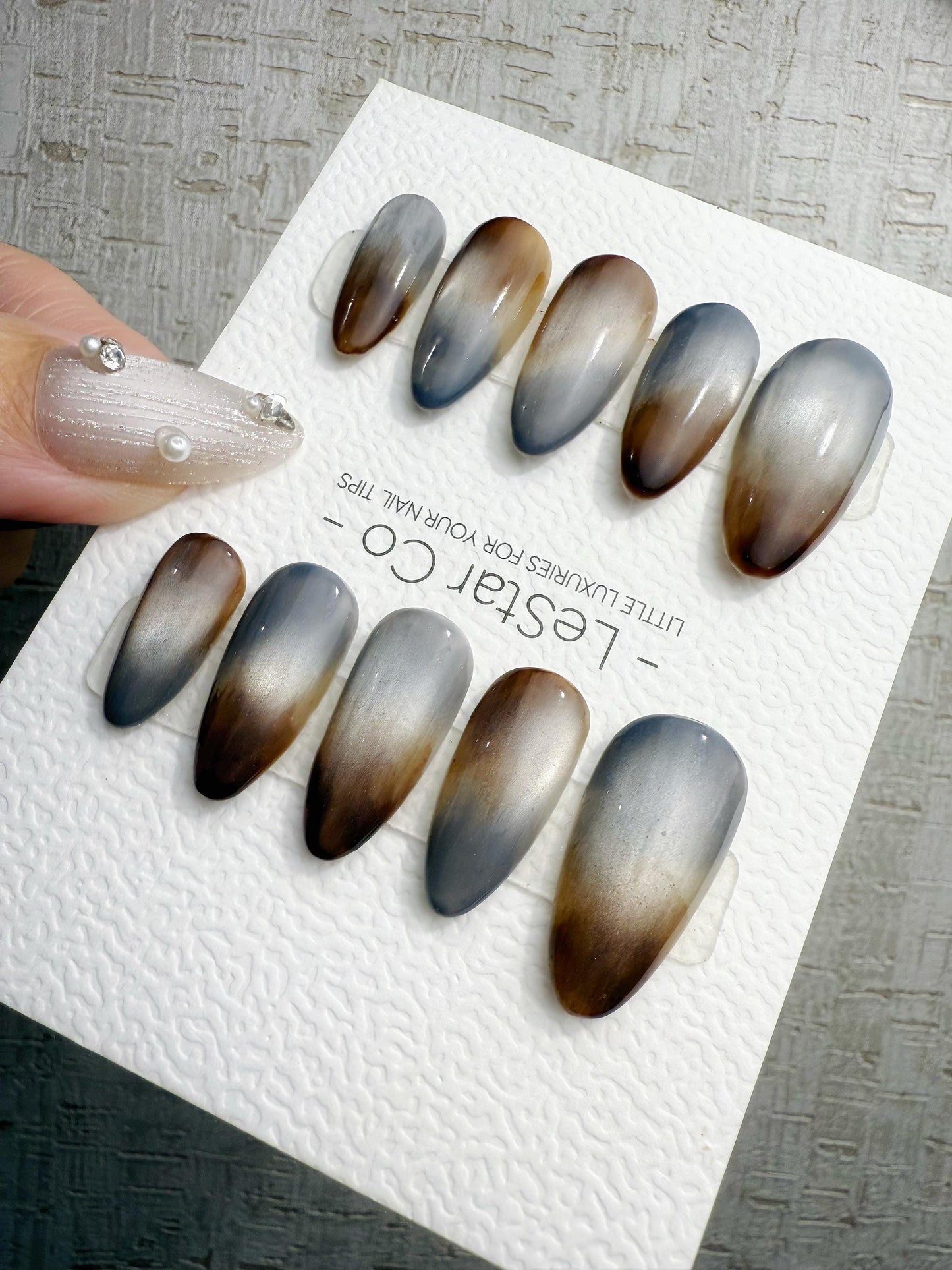 Reusable Grey Blue Brown Gradient | Handmade Press On Gel Nails | 4for3 Timed Offer