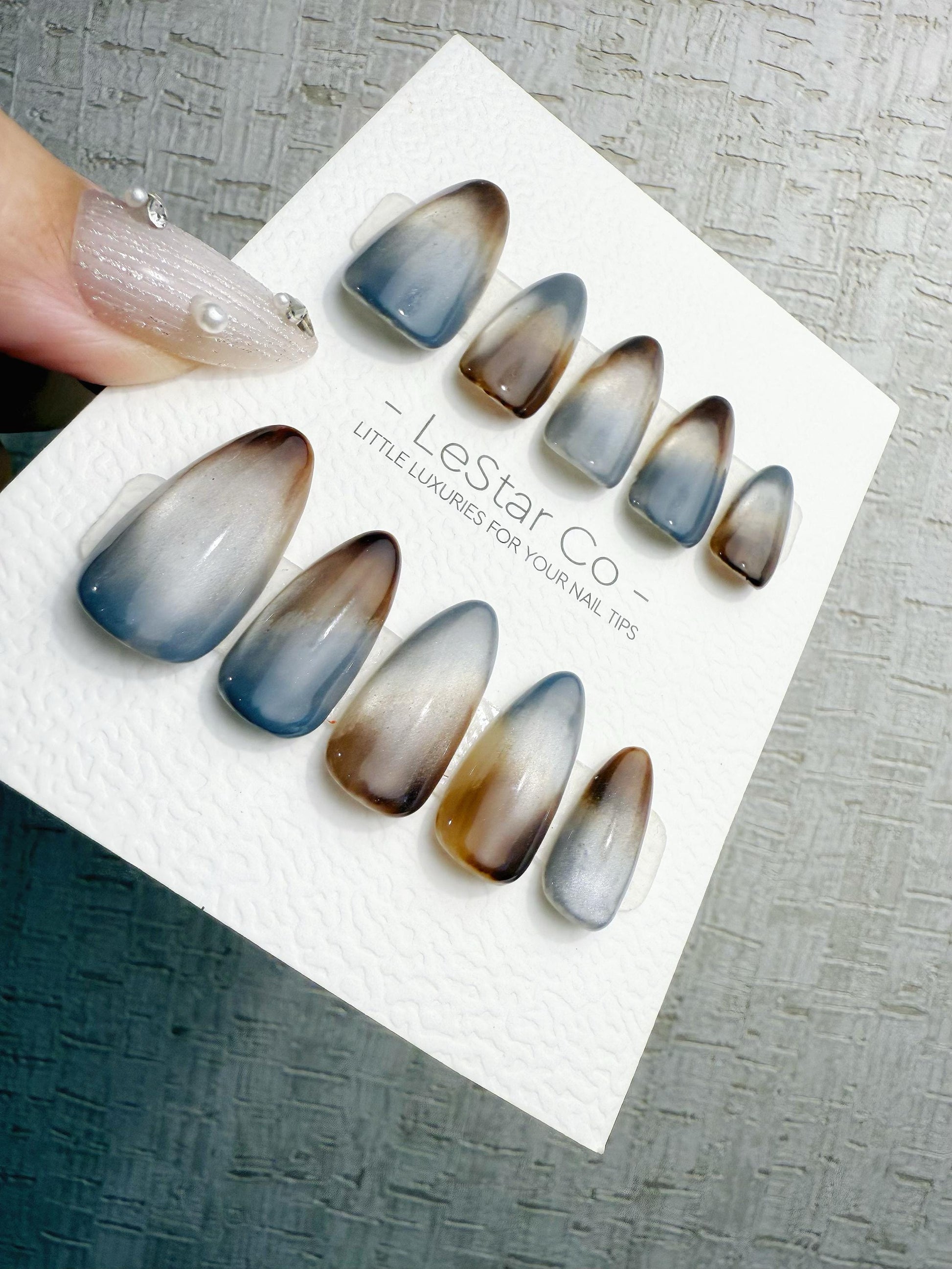 Reusable Grey Blue Brown Gradient | Handmade Press On Gel Nails | 4for3 Timed Offer