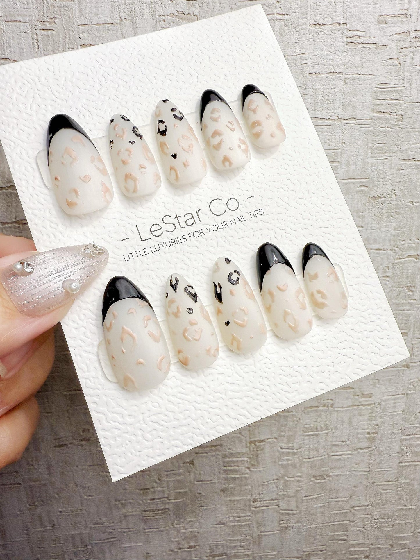 Reusable Pink Leopard Print Black French | Handmade Press On Gel Nails | 4for3 Timed Offer