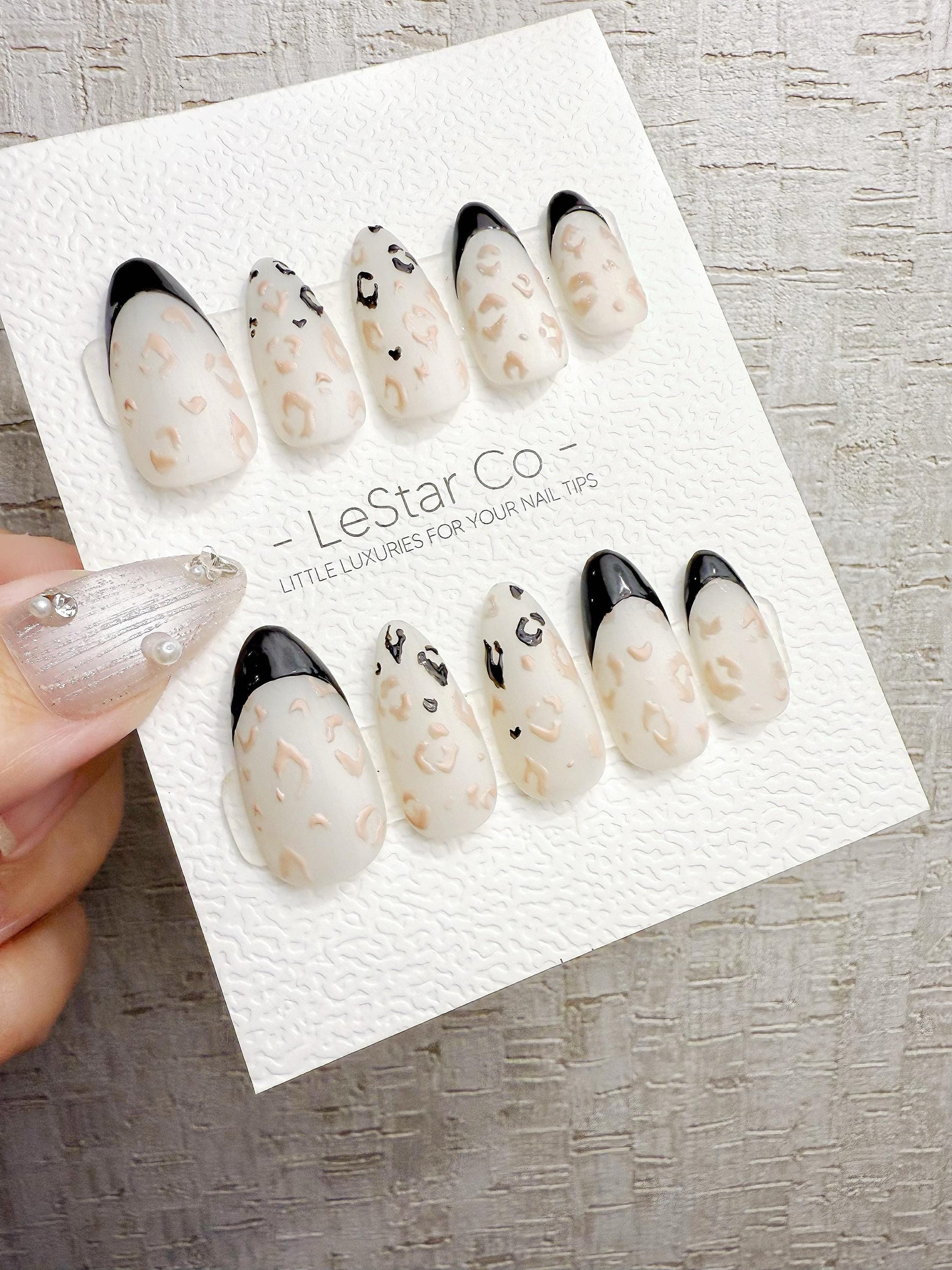 Reusable Pink Leopard Print Black French | Handmade Press On Gel Nails | 4for3 Timed Offer