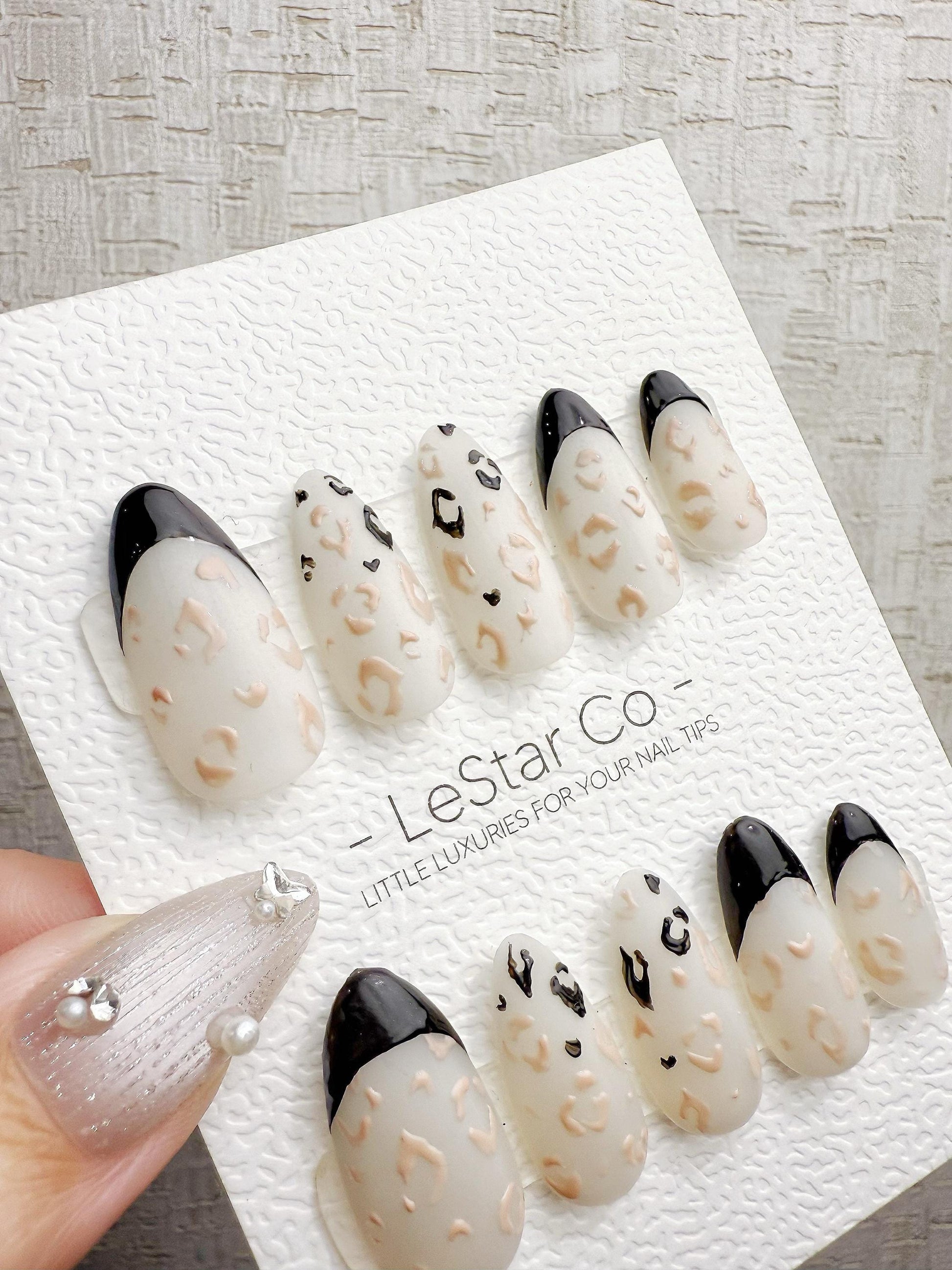 Reusable Pink Leopard Print Black French | Handmade Press On Gel Nails | 4for3 Timed Offer