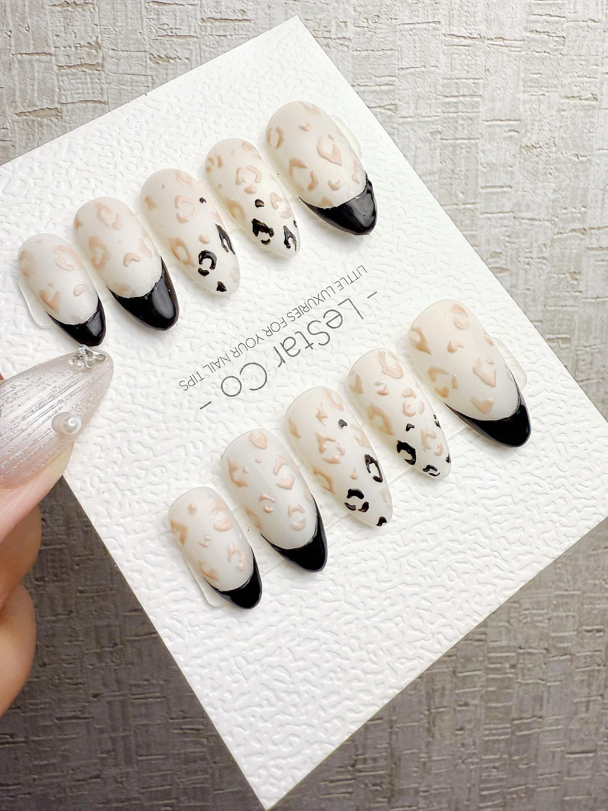 Reusable Pink Leopard Print Black French | Handmade Press On Gel Nails | 4for3 Timed Offer