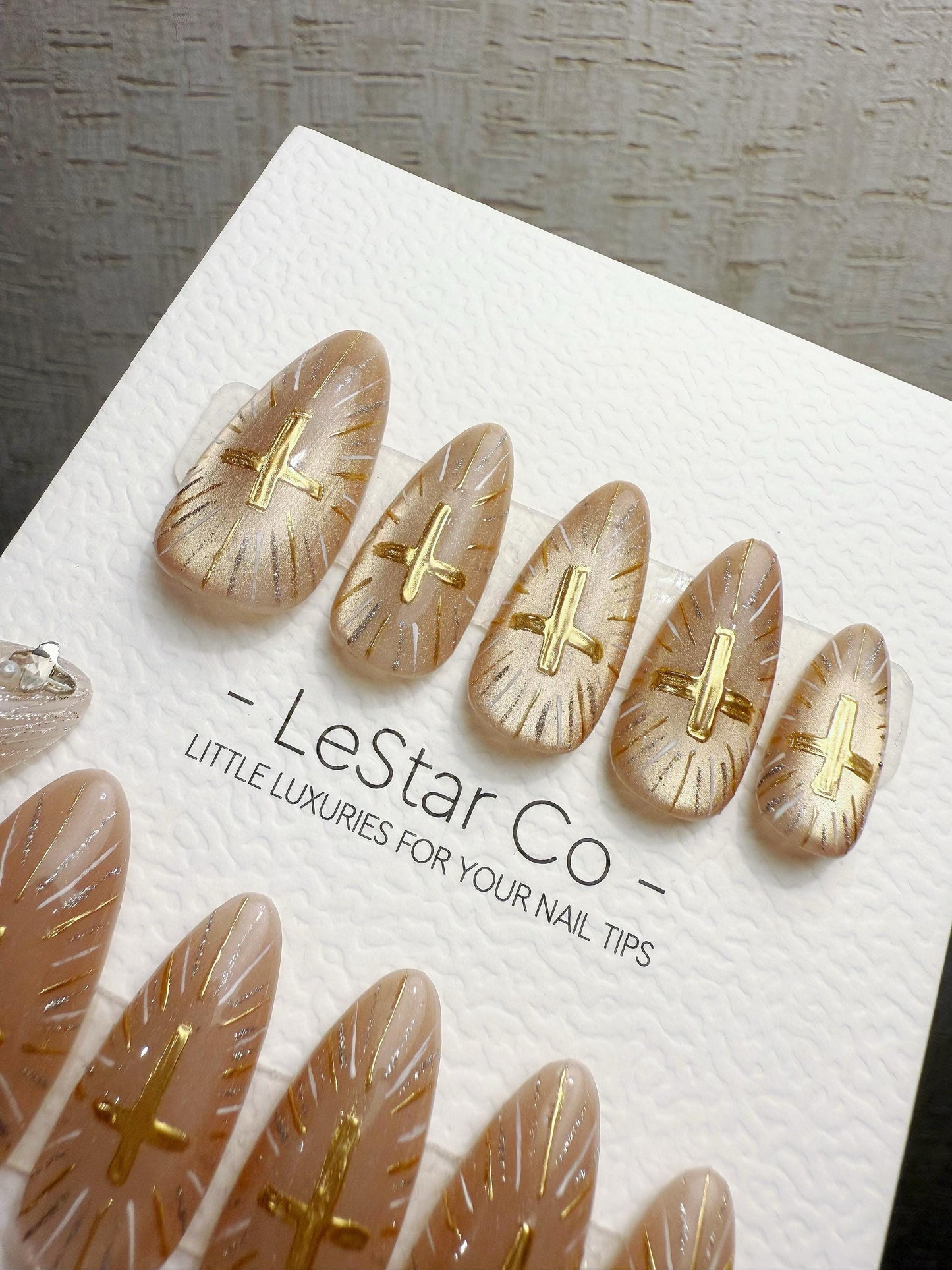 Reusable Gold Cat Eye Gold Cross | Handmade Press On Gel Nails | 4for3 Timed Offer