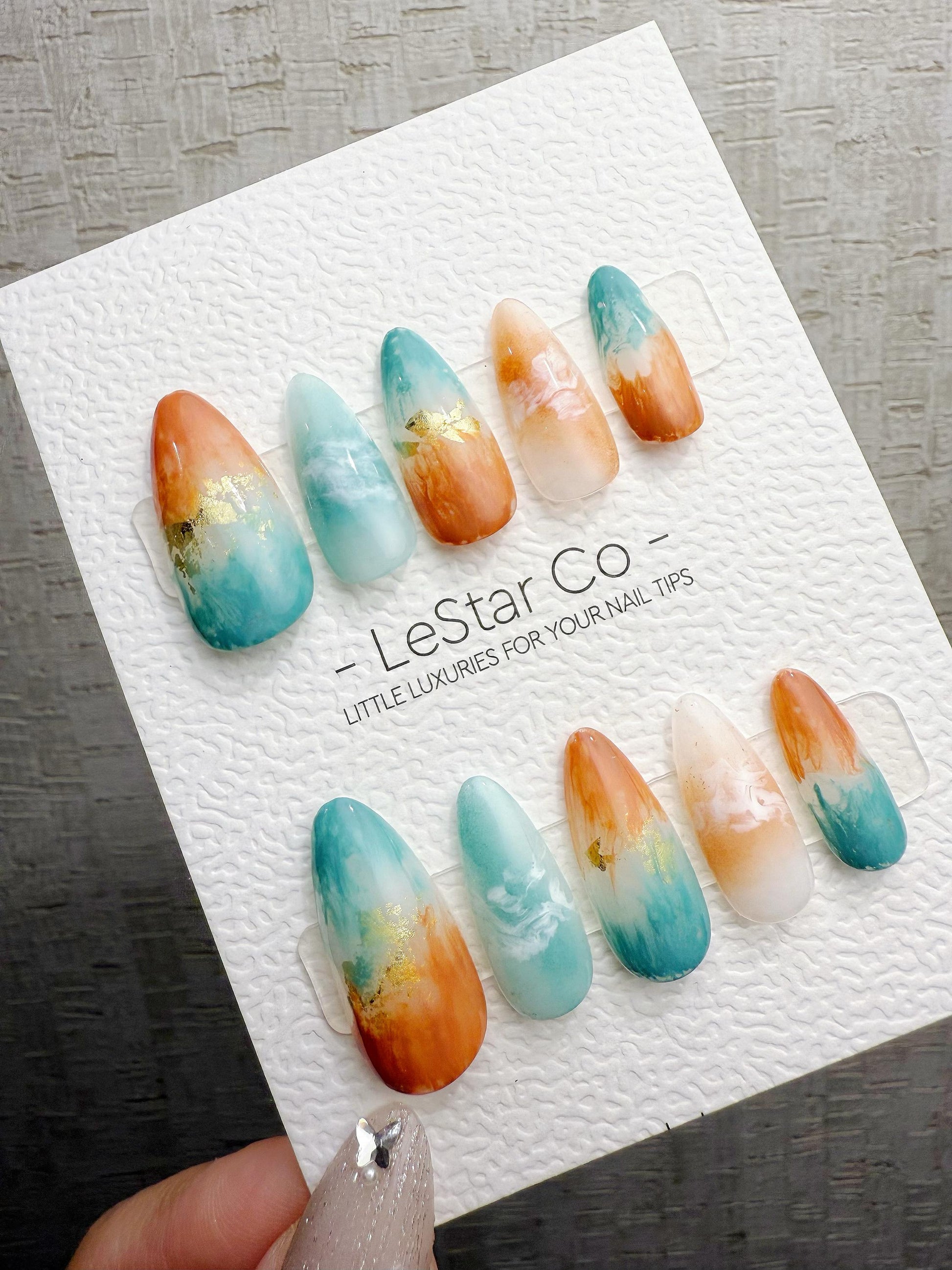 Reusable Sunset Reef Waves | Handmade Press On Gel Acrylic Nails | 4for3 Timed Offer