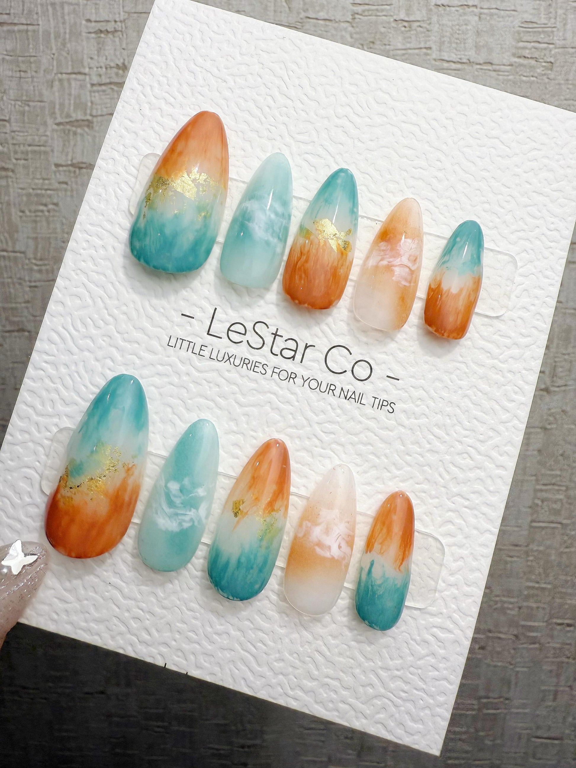 Reusable Sunset Reef Waves | Handmade Press On Gel Acrylic Nails | 4for3 Timed Offer