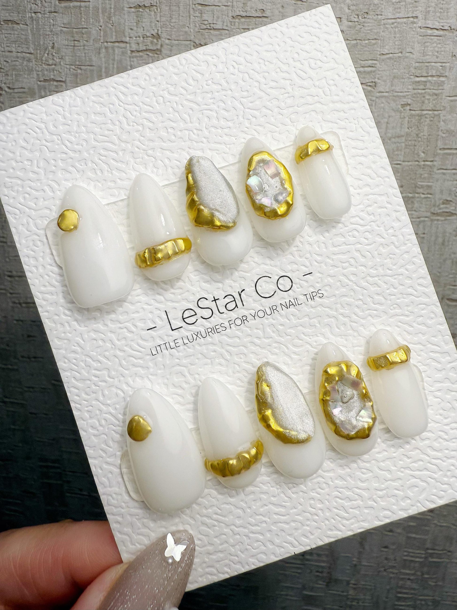 Reusable White Alabaster Luxe | Handmade Press On Gel Acrylic Nails | 4for3 Timed Offer