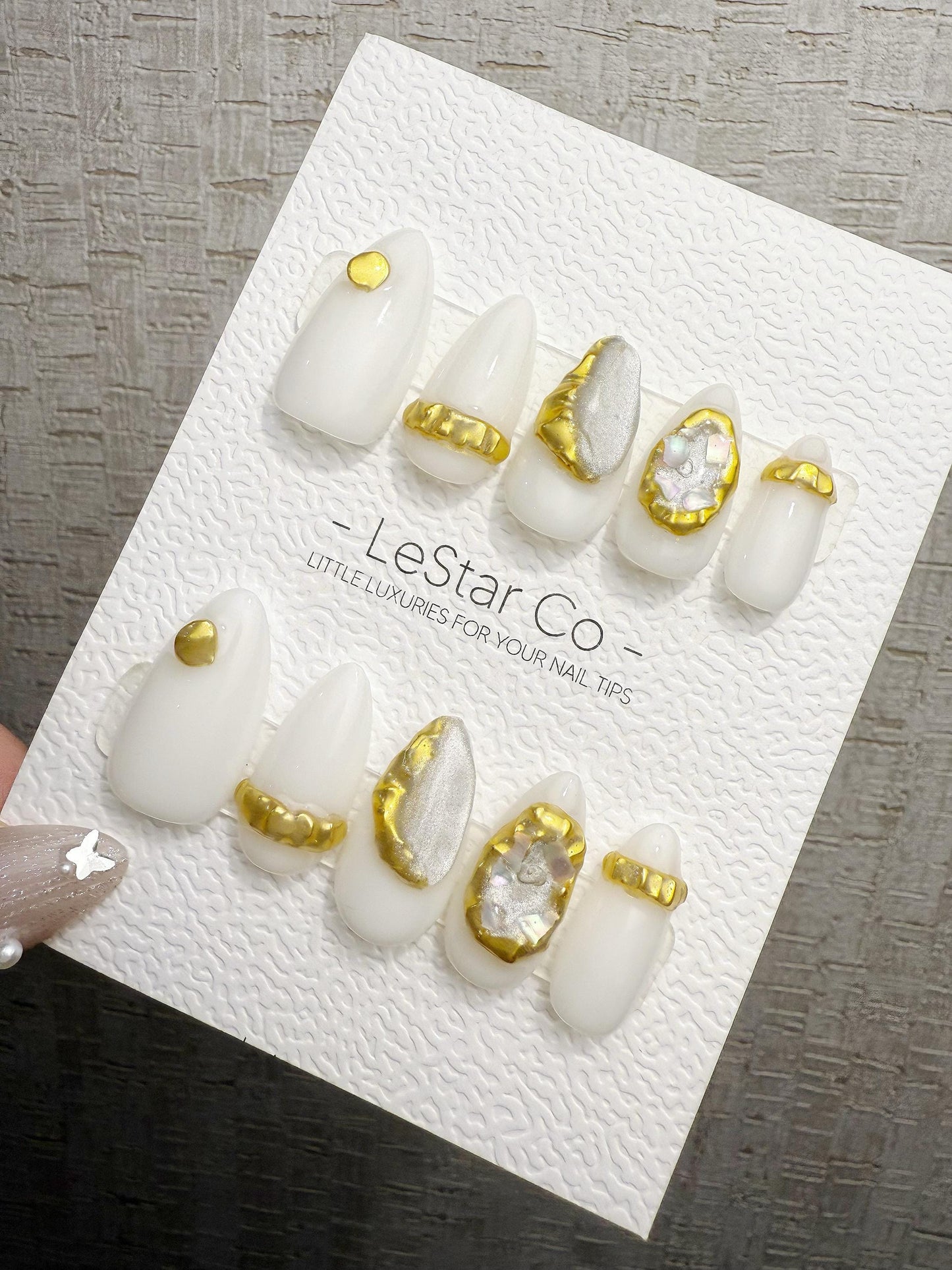 Reusable White Alabaster Luxe | Handmade Press On Gel Acrylic Nails | 4for3 Timed Offer