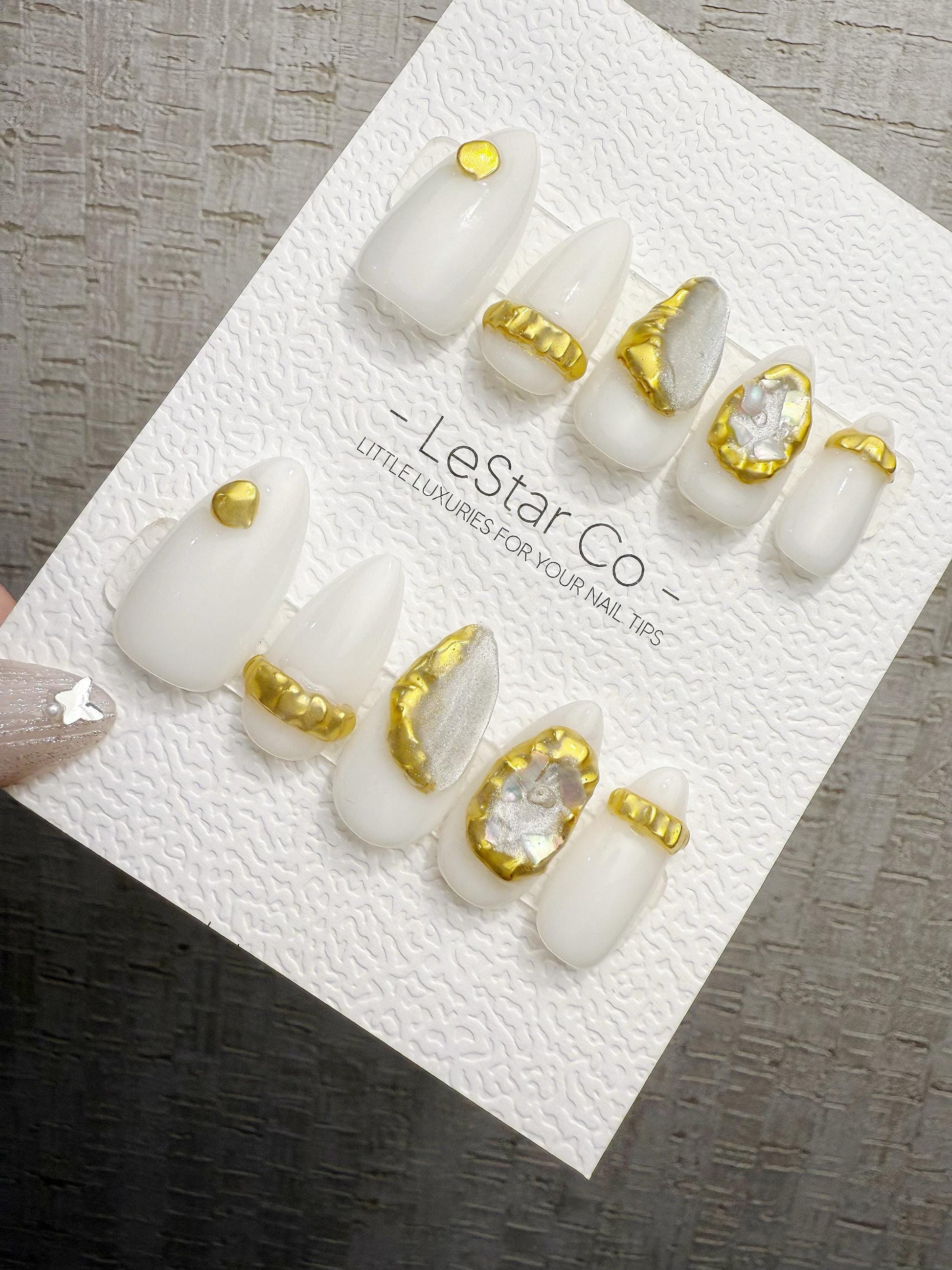 Reusable White Alabaster Luxe | Handmade Press On Gel Acrylic Nails | 4for3 Timed Offer