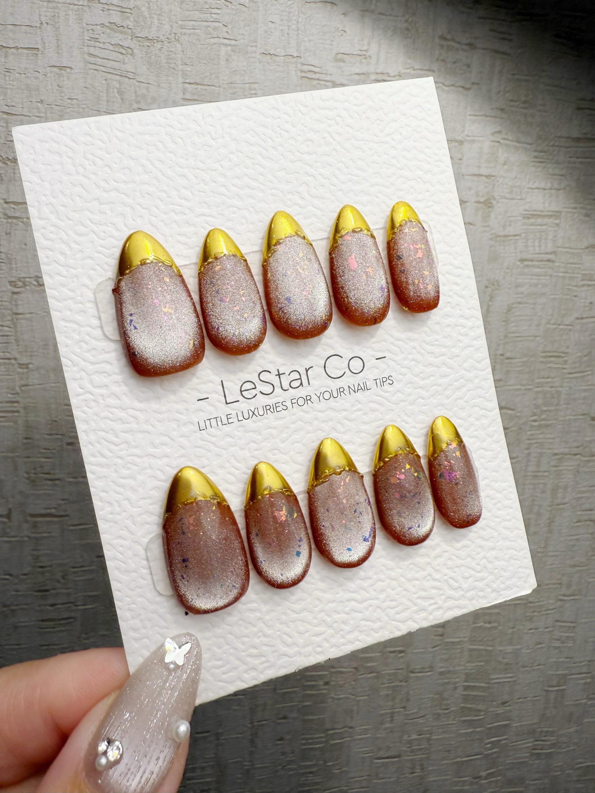Reusable Golden Velvet Twilight Cat Eye | Handmade Press On Gel Nails | 4for3 Timed Offer