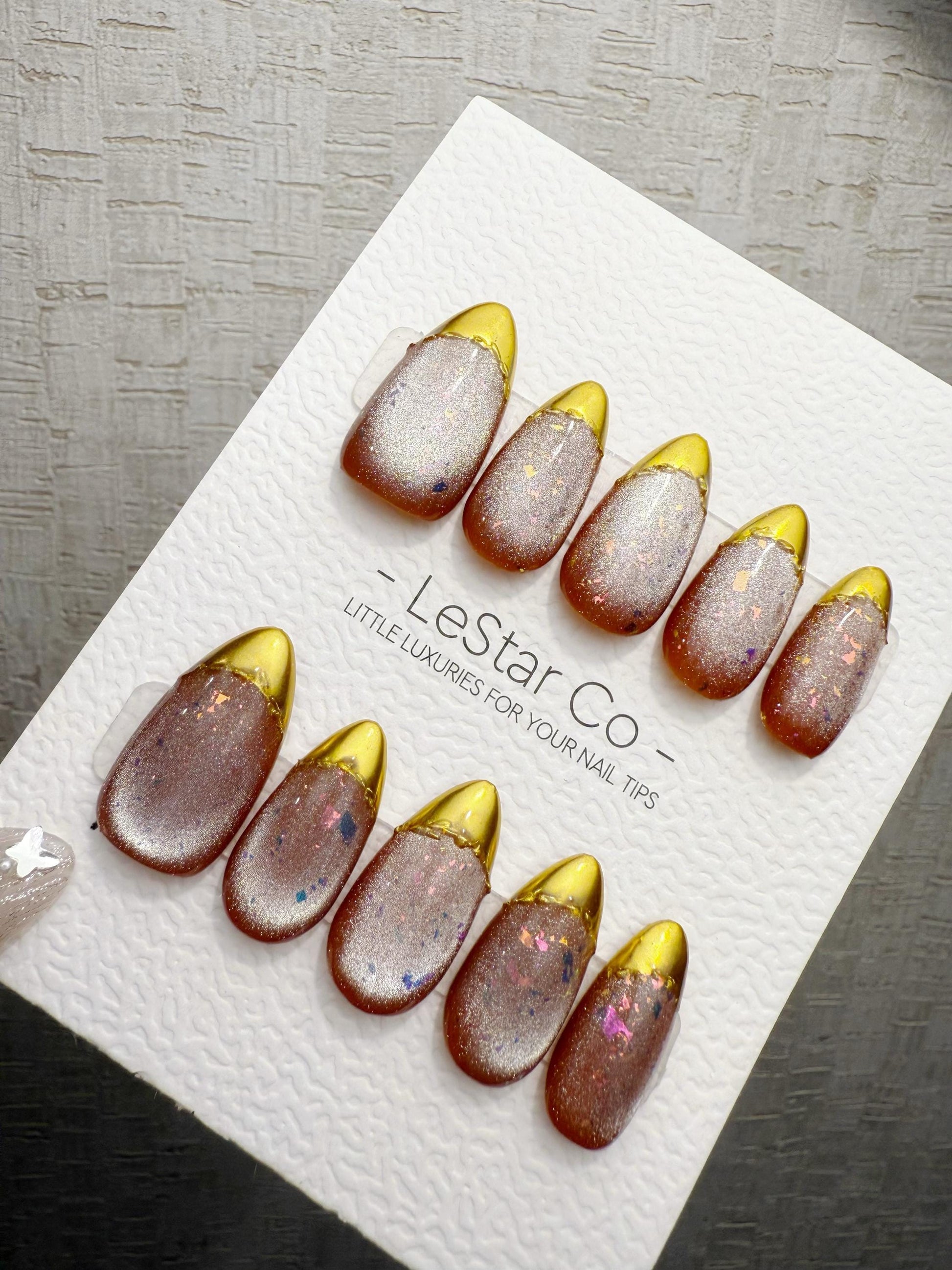 Reusable Golden Velvet Twilight Cat Eye | Handmade Press On Gel Nails | 4for3 Timed Offer