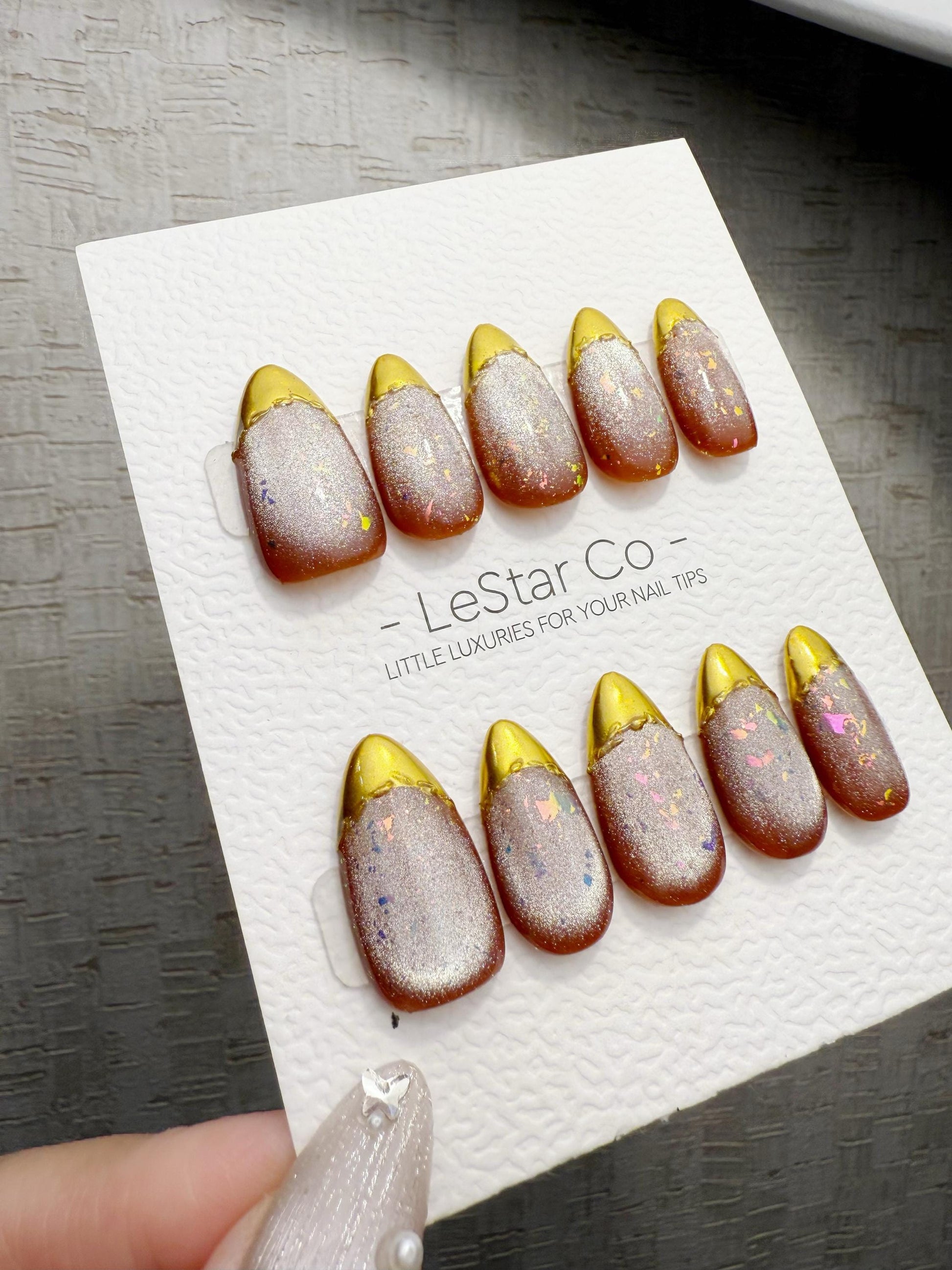Reusable Golden Velvet Twilight Cat Eye | Handmade Press On Gel Nails | 4for3 Timed Offer