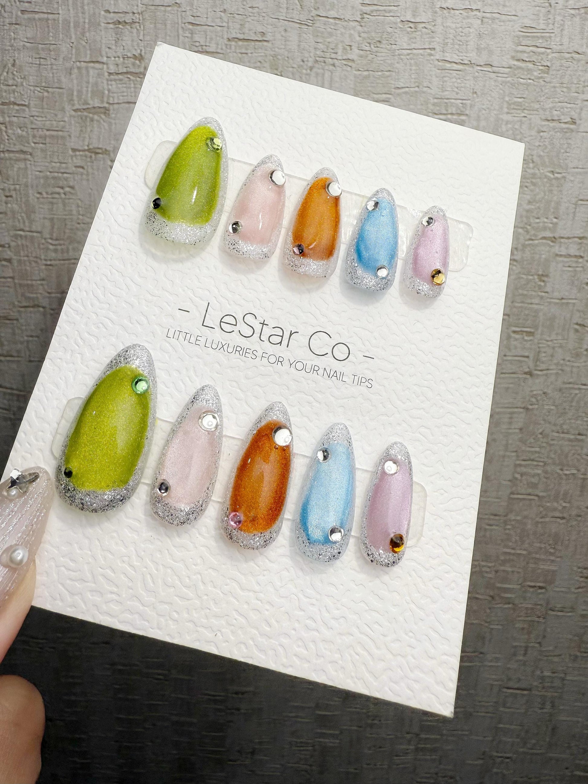 Reusable Candy Pop Colorful Cat Eye | Handmade Press On Gel Nails | 4for3 Timed Offer