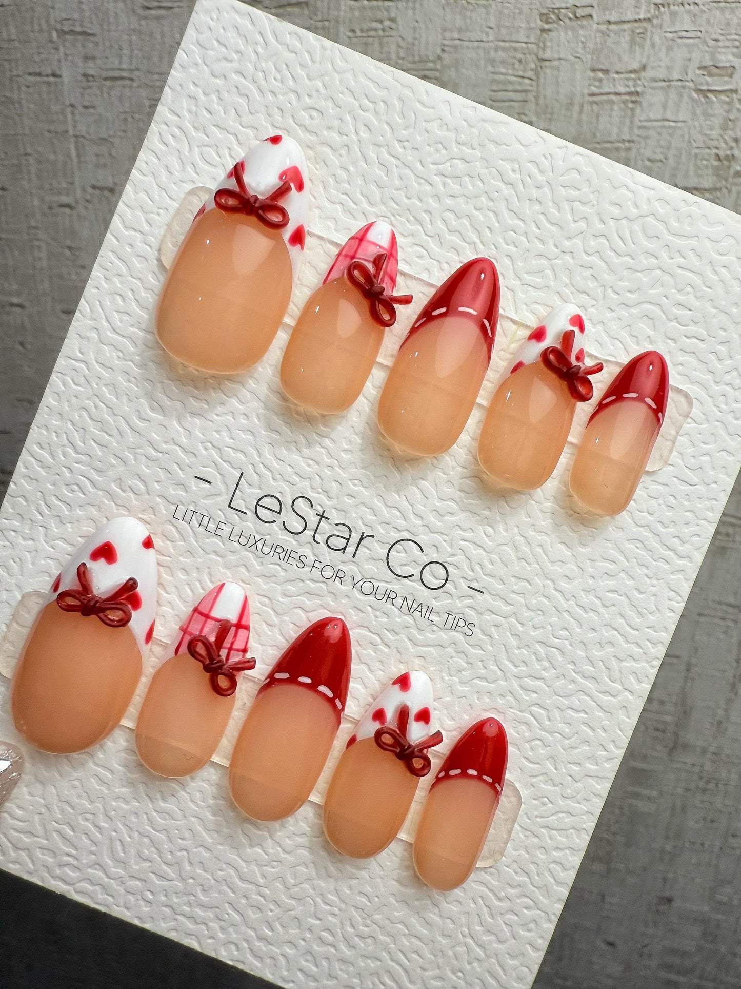 Reusable Valentine Bow French Tip | Handmade Press On Gel Acrylic Nails | 4for3 Timed Offer