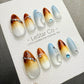 Reusable Blue Amber Tide | Handmade Press On Gel Acrylic Nails | 4for3 Timed Offer