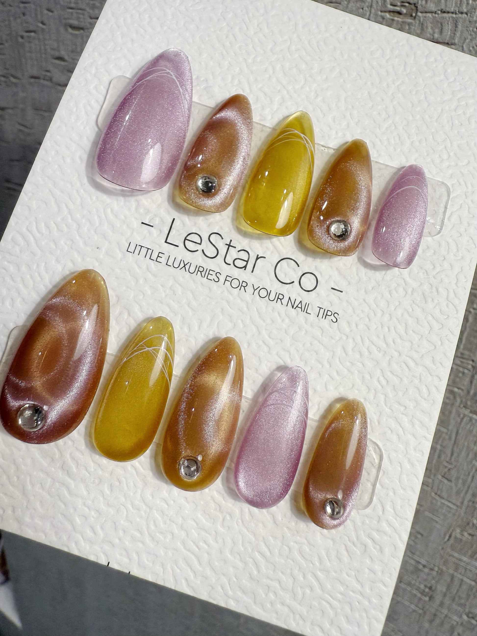Reusable Amethyst Gold Halo | Handmade Press On Gel Acrylic Nails | 4for3 Timed Offer