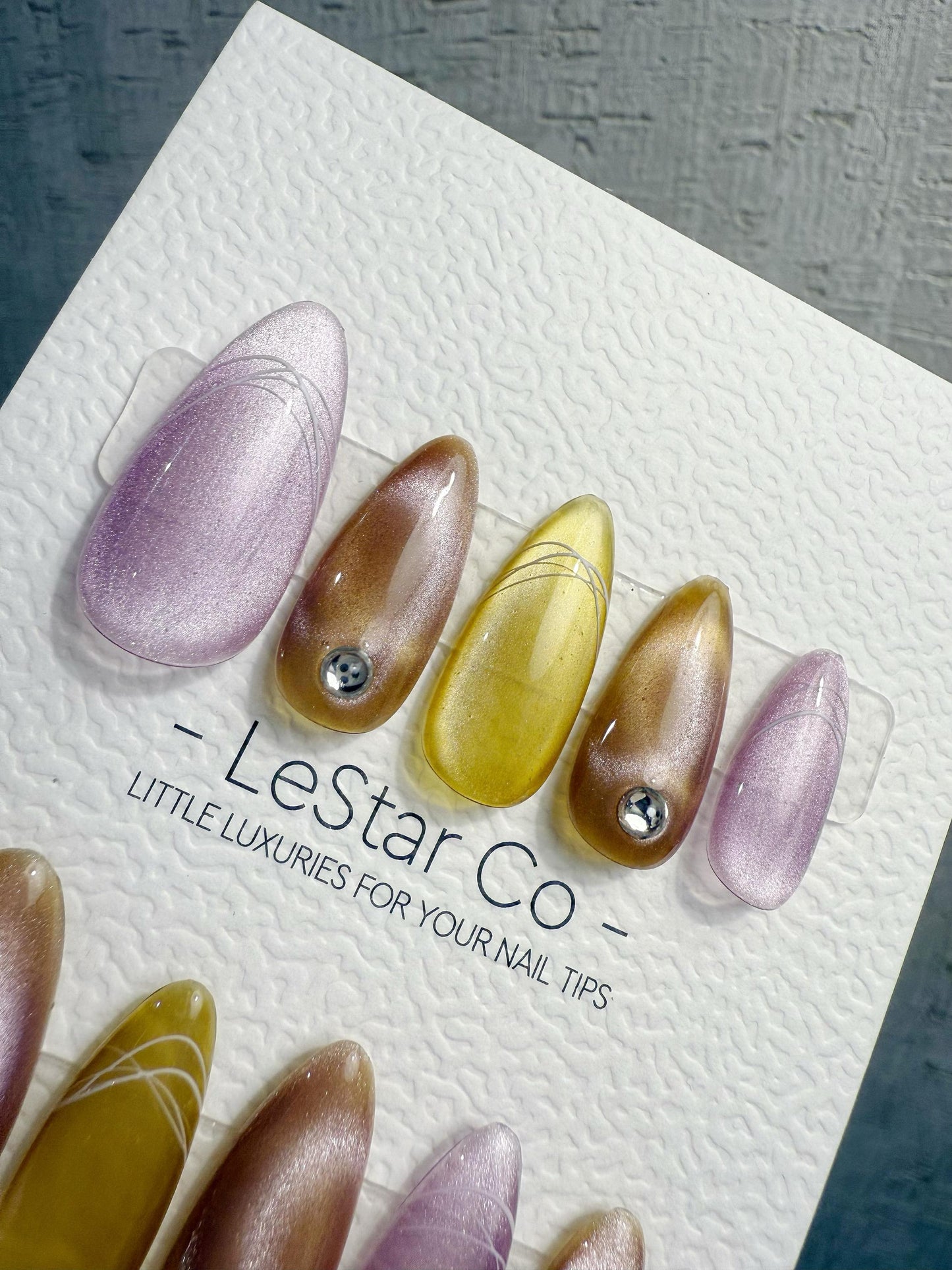 Reusable Amethyst Gold Halo | Handmade Press On Gel Acrylic Nails | 4for3 Timed Offer