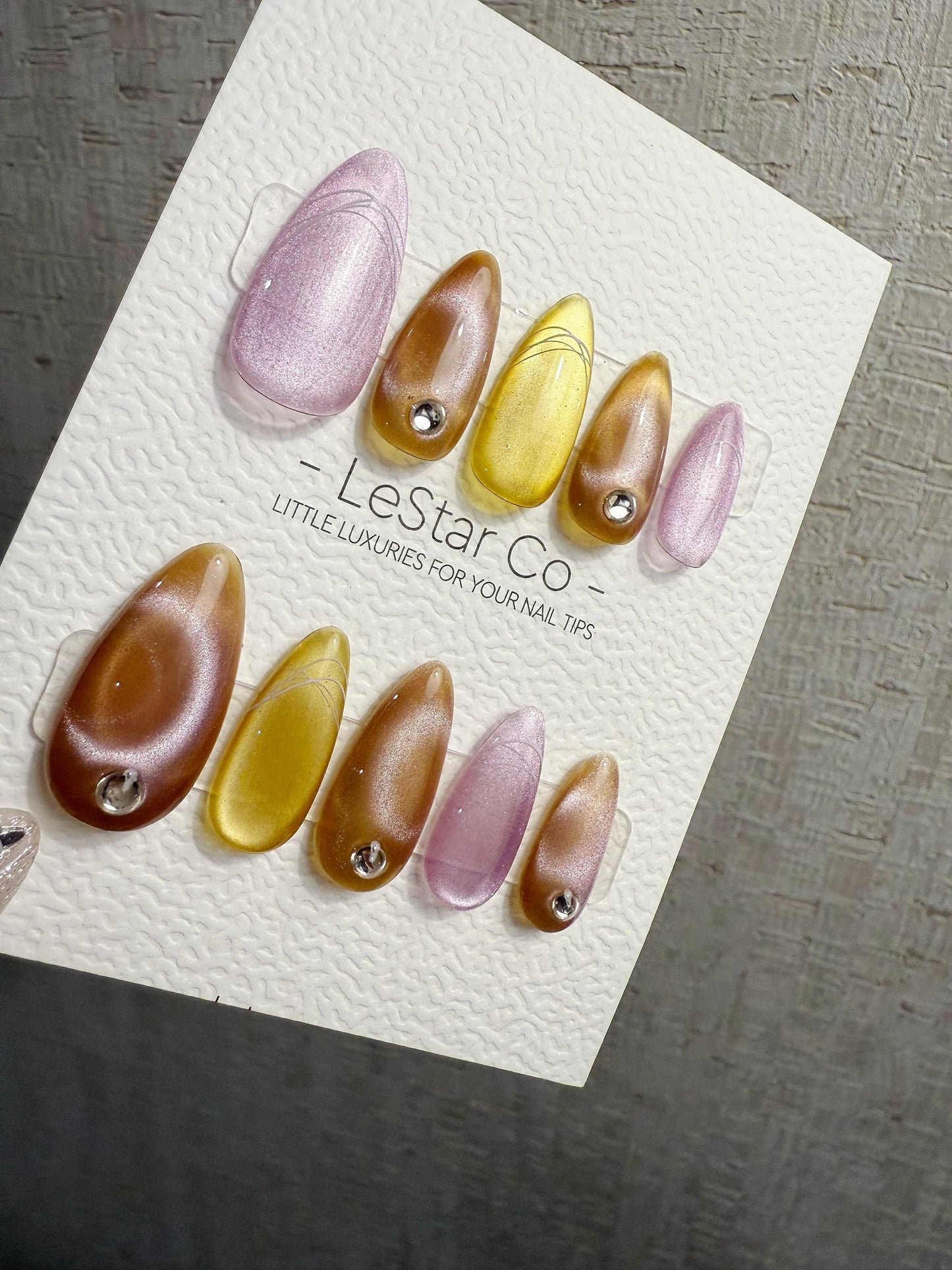 Reusable Amethyst Gold Halo | Handmade Press On Gel Acrylic Nails | 4for3 Timed Offer