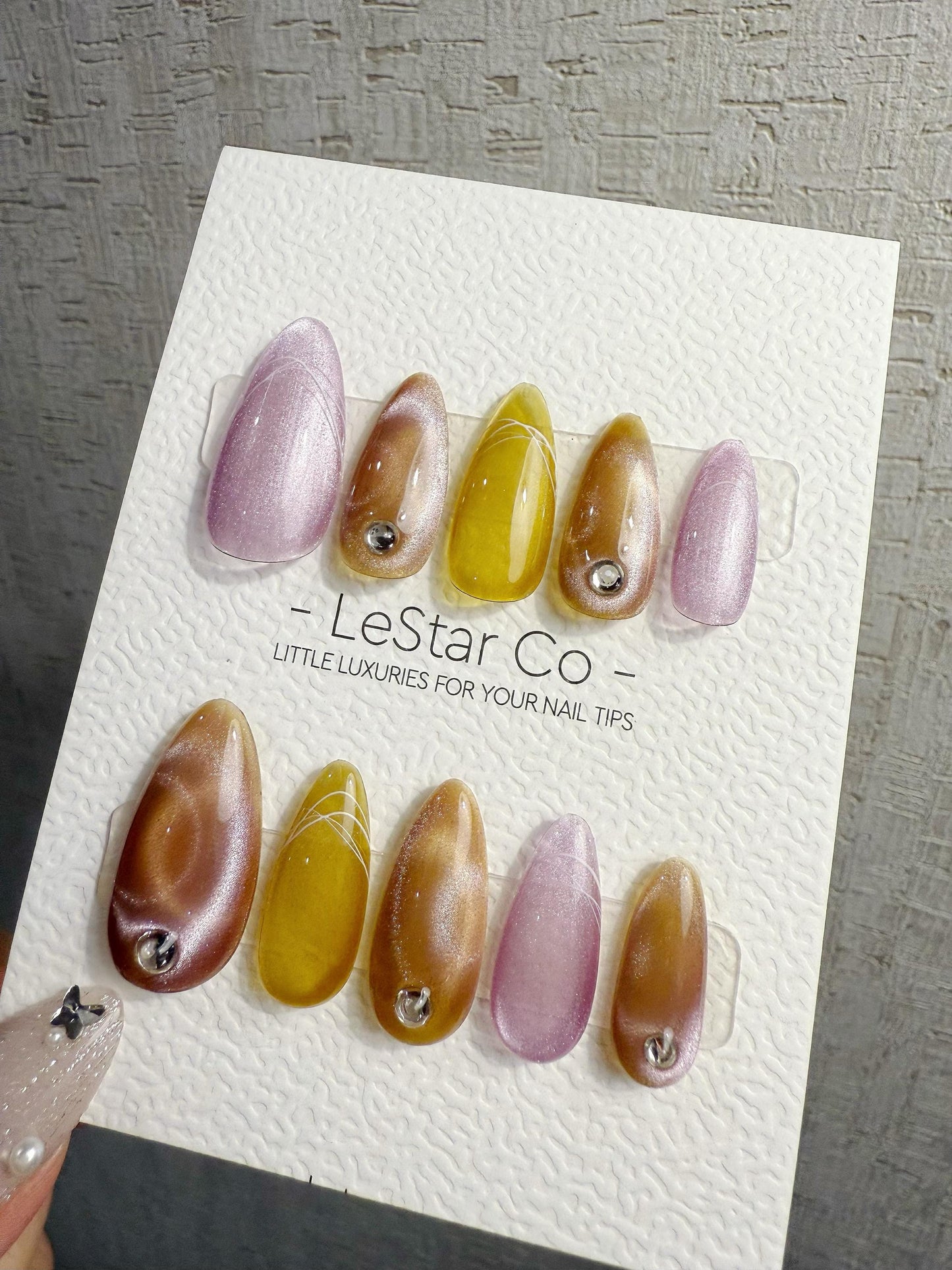 Reusable Amethyst Gold Halo | Handmade Press On Gel Acrylic Nails | 4for3 Timed Offer