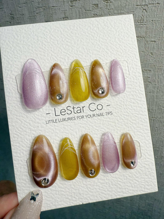 Reusable Amethyst Gold Halo | Handmade Press On Gel Acrylic Nails | 4for3 Timed Offer