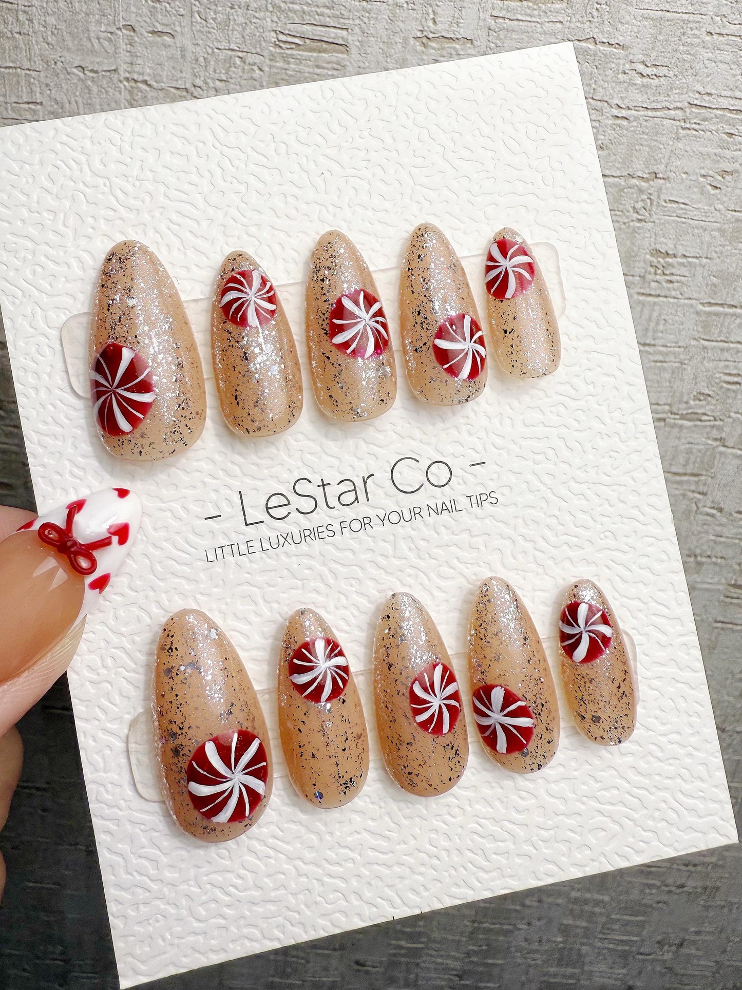 Reusable Christmas Candy Pop | Handmade Press On Gel Acrylic Nails | 4for3 Timed Offer