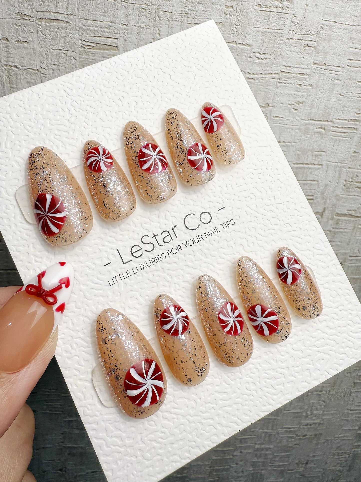 Reusable Christmas Candy Pop | Handmade Press On Gel Acrylic Nails | 4for3 Timed Offer