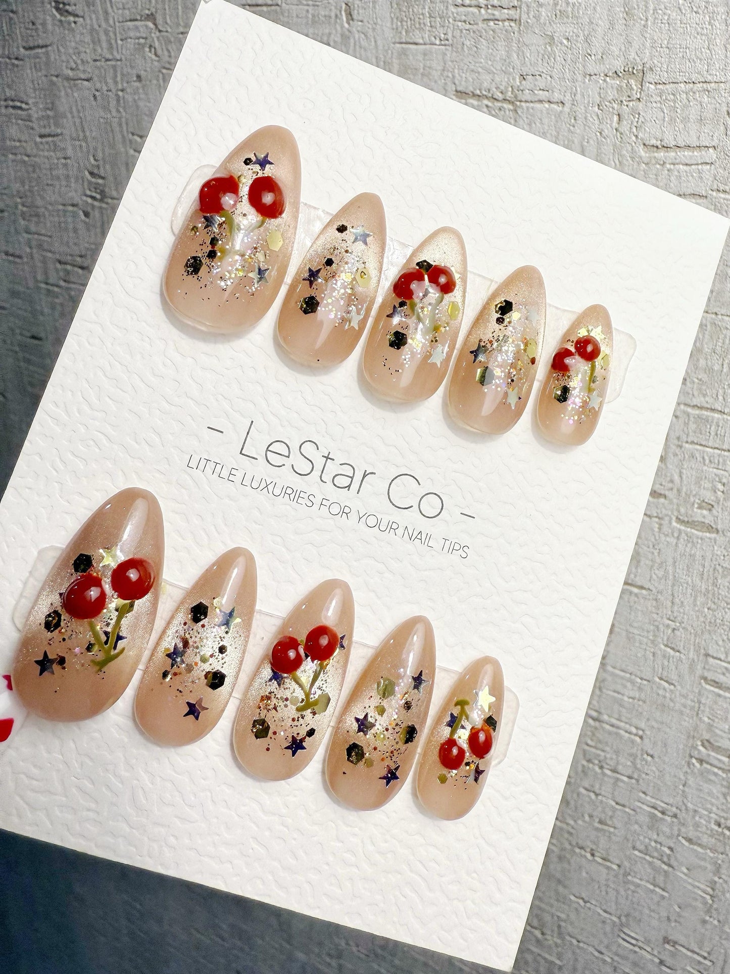 Reusable Christmas 3D Cherry Dream | Handmade Press On Gel Acrylic Nails | 4for3 Timed Offer