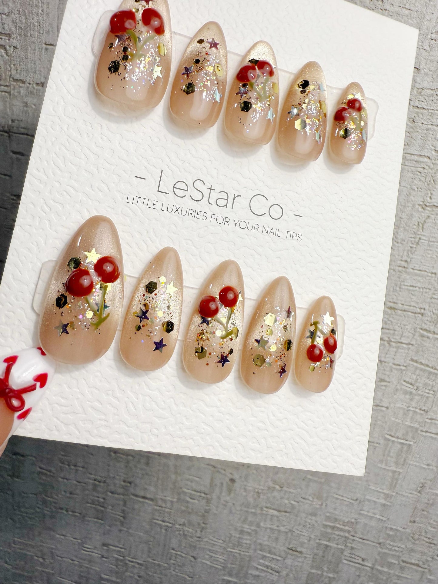 Reusable Christmas 3D Cherry Dream | Handmade Press On Gel Acrylic Nails | 4for3 Timed Offer