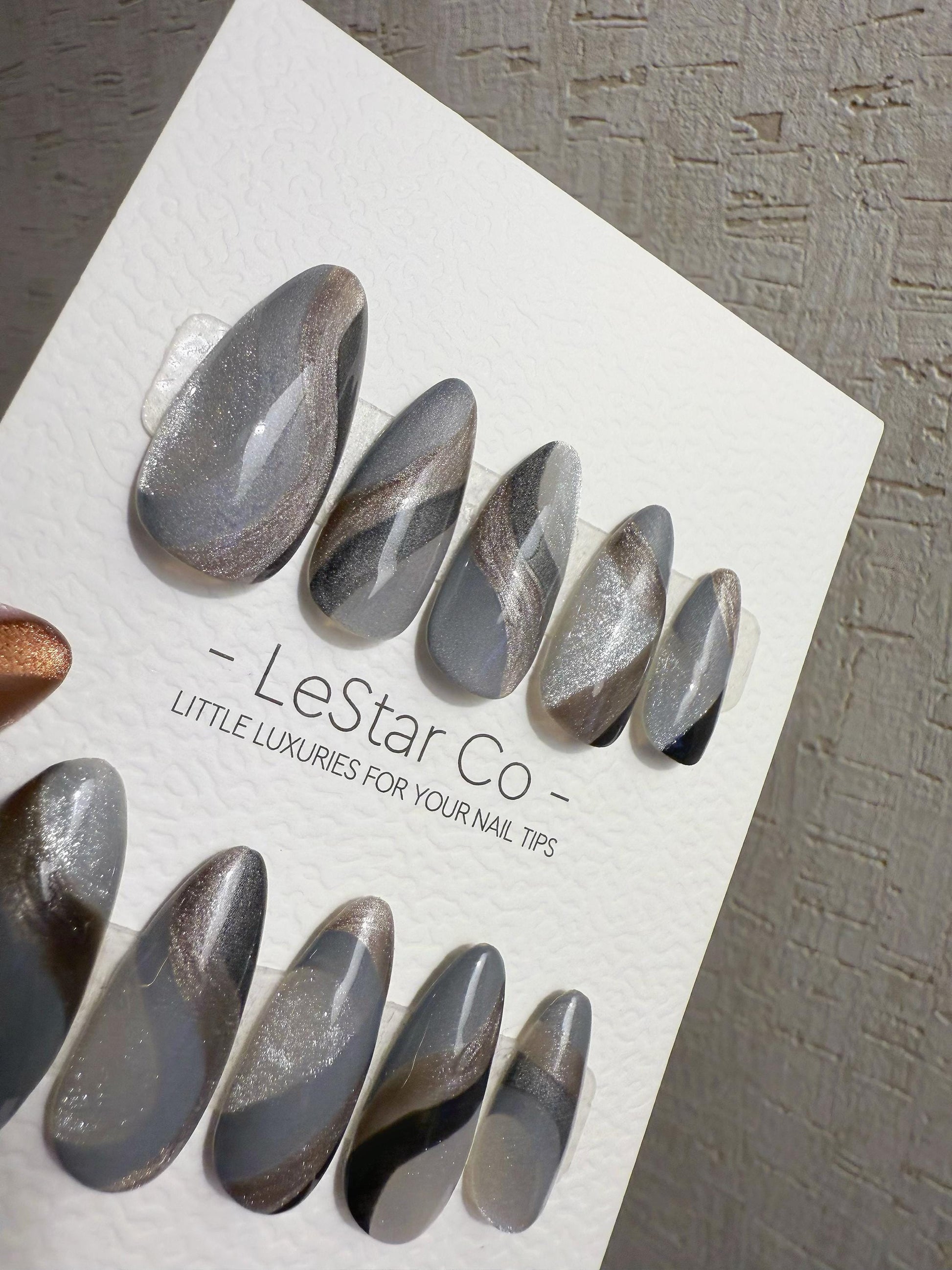 Reusable Grey Silver Cat Eye Swirl | Handmade Press On Gel Nails | 4for3 Timed Offer