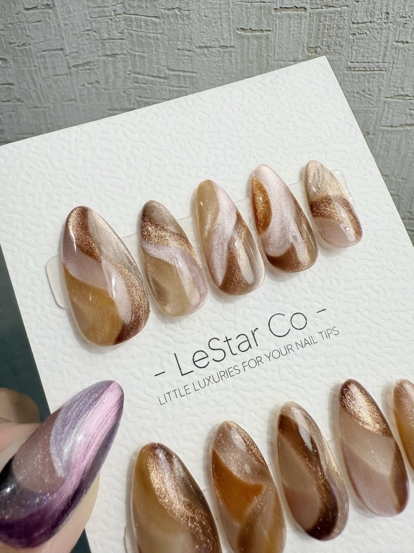 Reusable Brown Beige Cat Eye Swirl | Handmade Press On Gel Nails | 4for3 Timed Offer