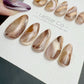 Reusable Brown Beige Cat Eye Swirl | Handmade Press On Gel Nails | 4for3 Timed Offer