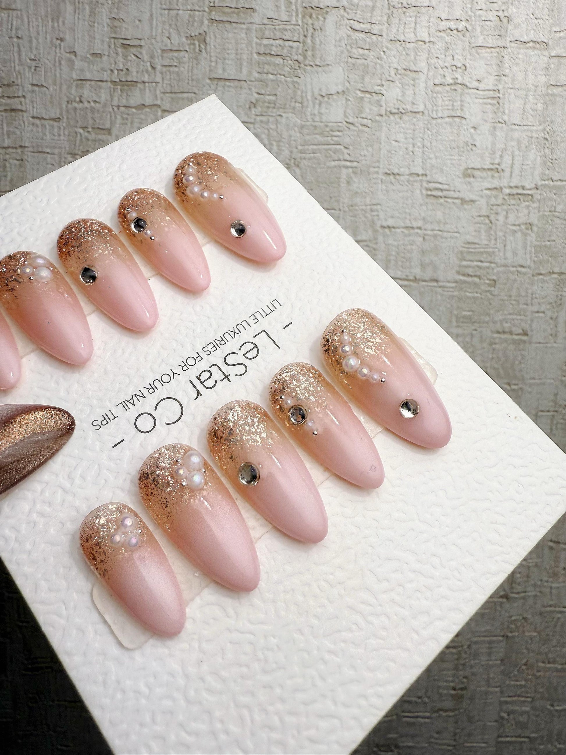 Reusable Pink with Gold Glitter | Handmade Press On Gel Acrylic Nails | 4for3 Timed Offer