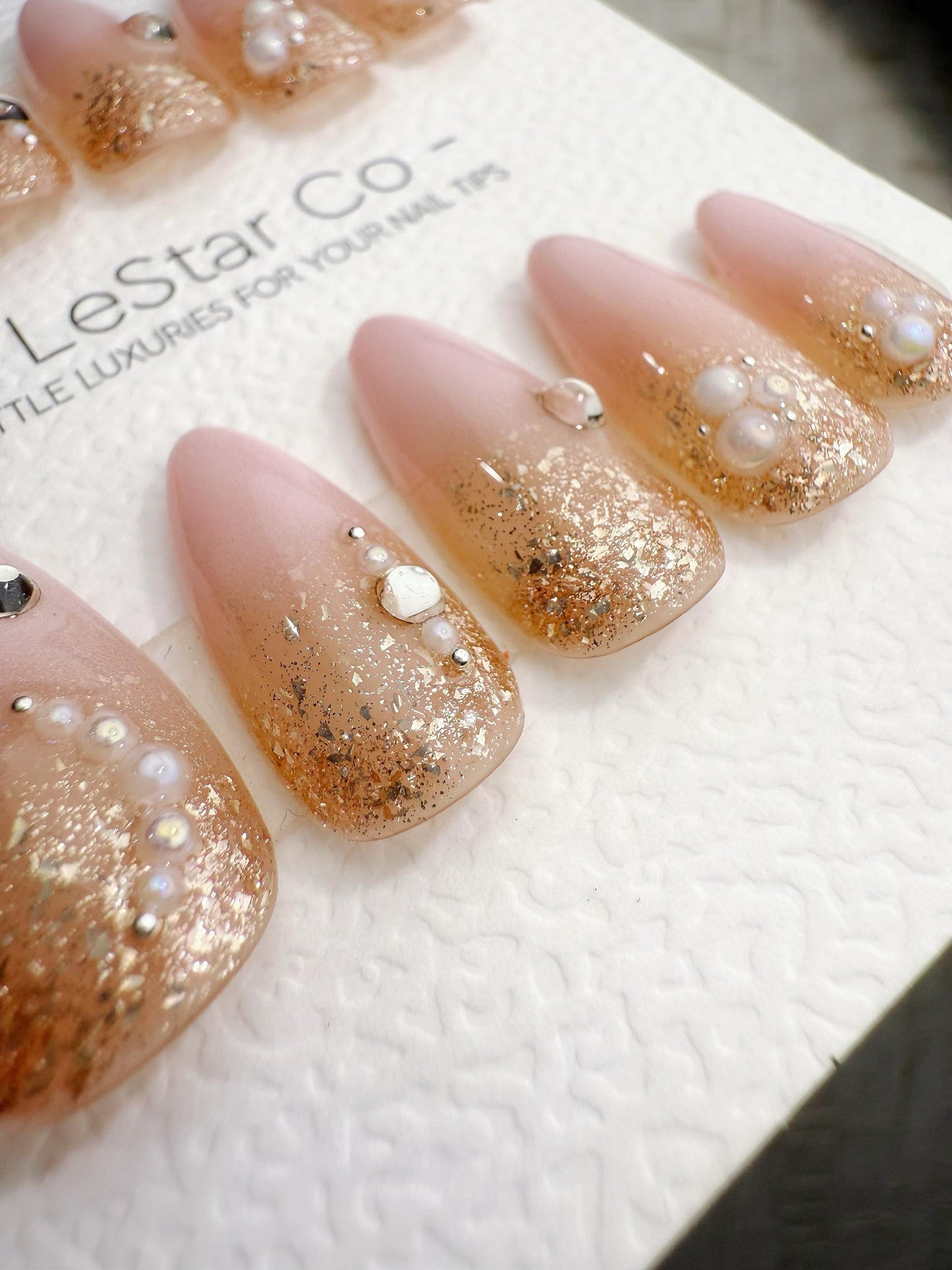 Reusable Pink with Gold Glitter | Handmade Press On Gel Acrylic Nails | 4for3 Timed Offer