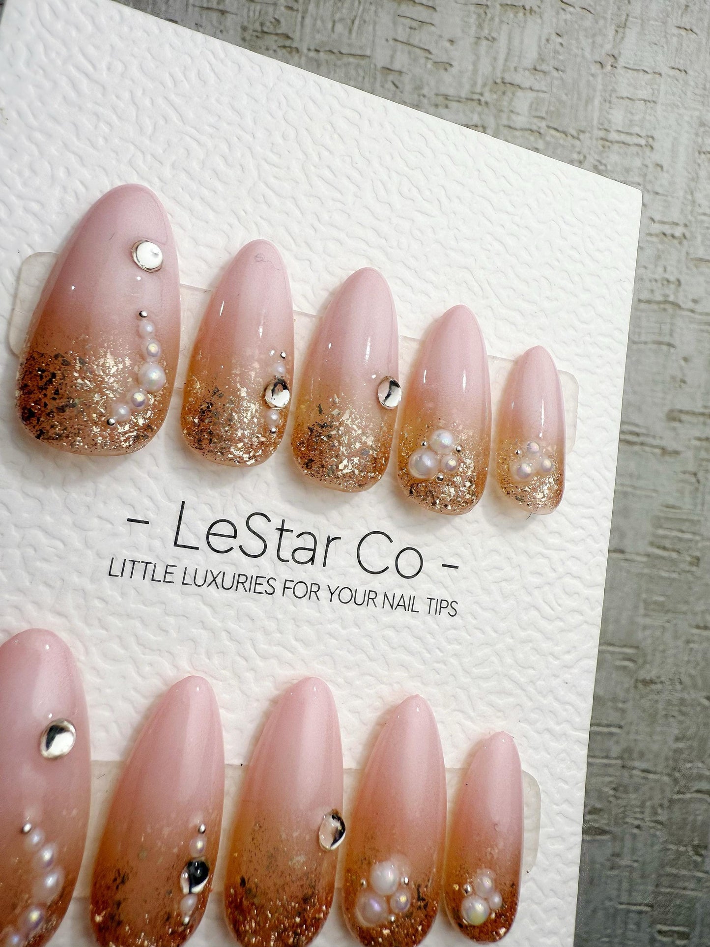 Reusable Pink with Gold Glitter | Handmade Press On Gel Acrylic Nails | 4for3 Timed Offer