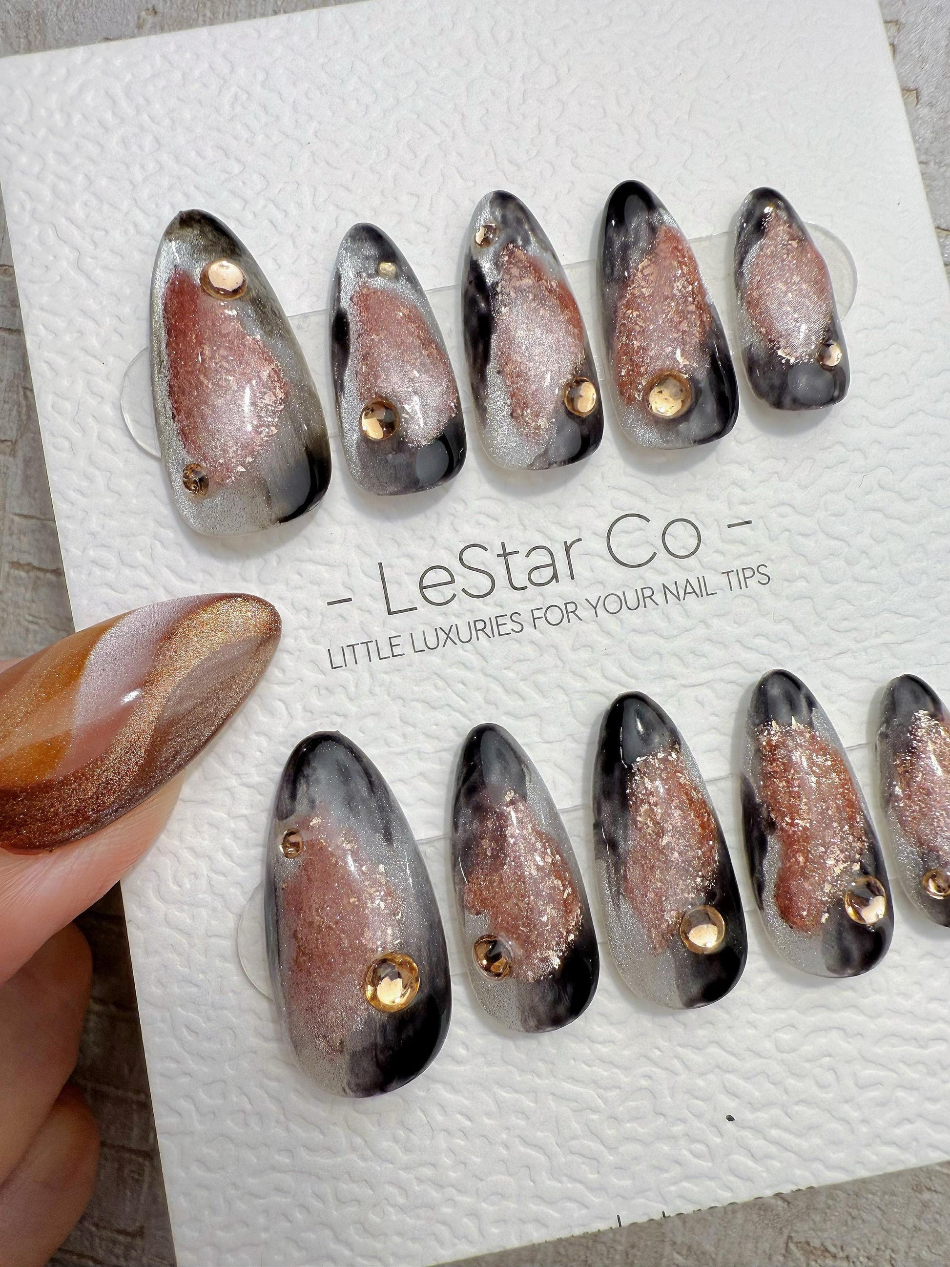 Reusable Pink with Gold Glitter | Handmade Press On Gel Acrylic Nails | 4for3 Timed Offer