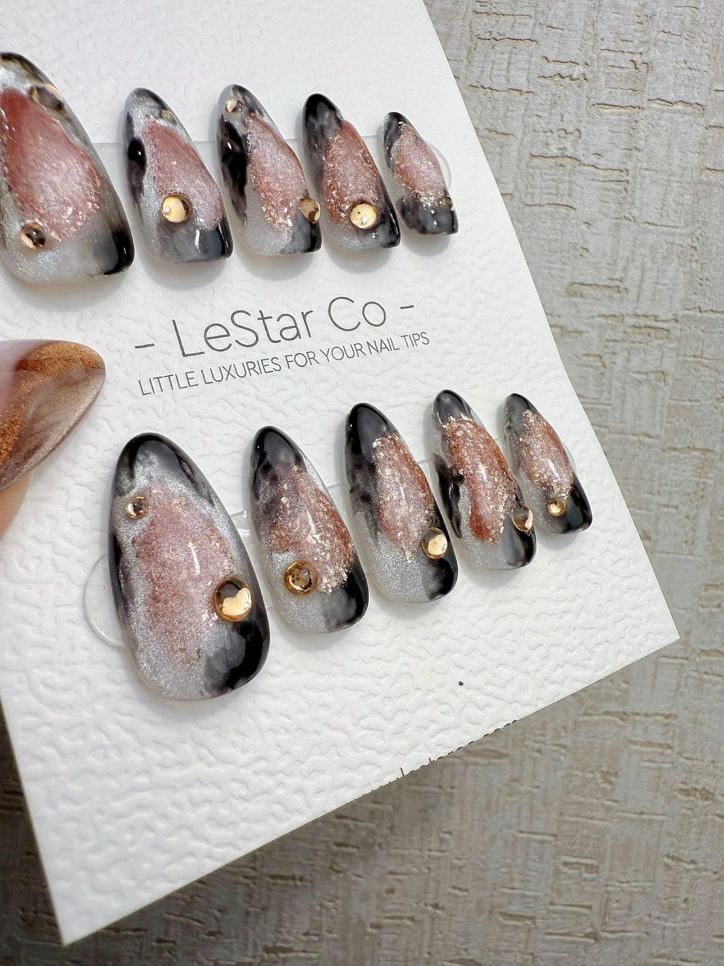 Reusable Pink with Gold Glitter | Handmade Press On Gel Acrylic Nails | 4for3 Timed Offer