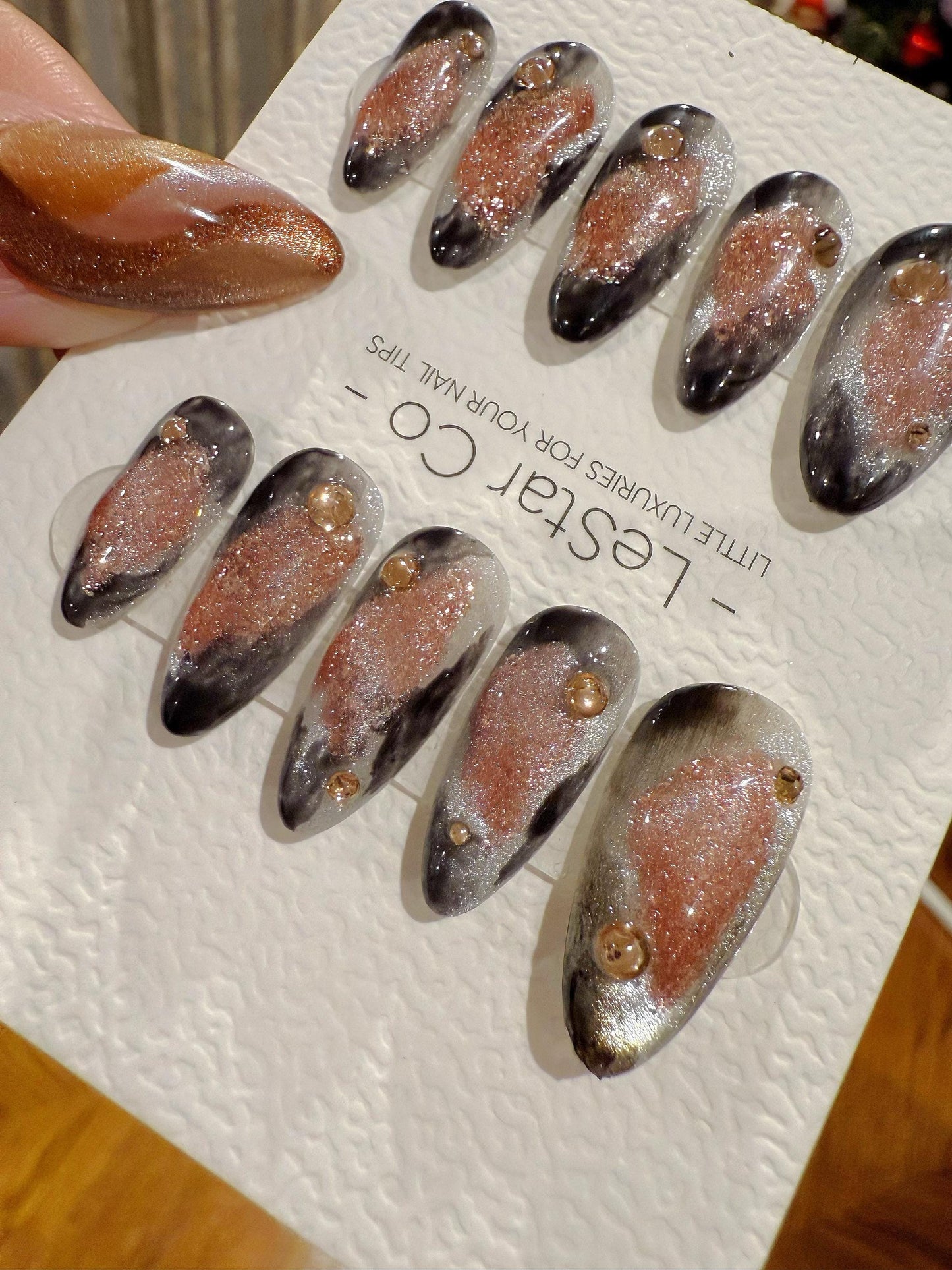 Reusable Pink with Gold Glitter | Handmade Press On Gel Acrylic Nails | 4for3 Timed Offer